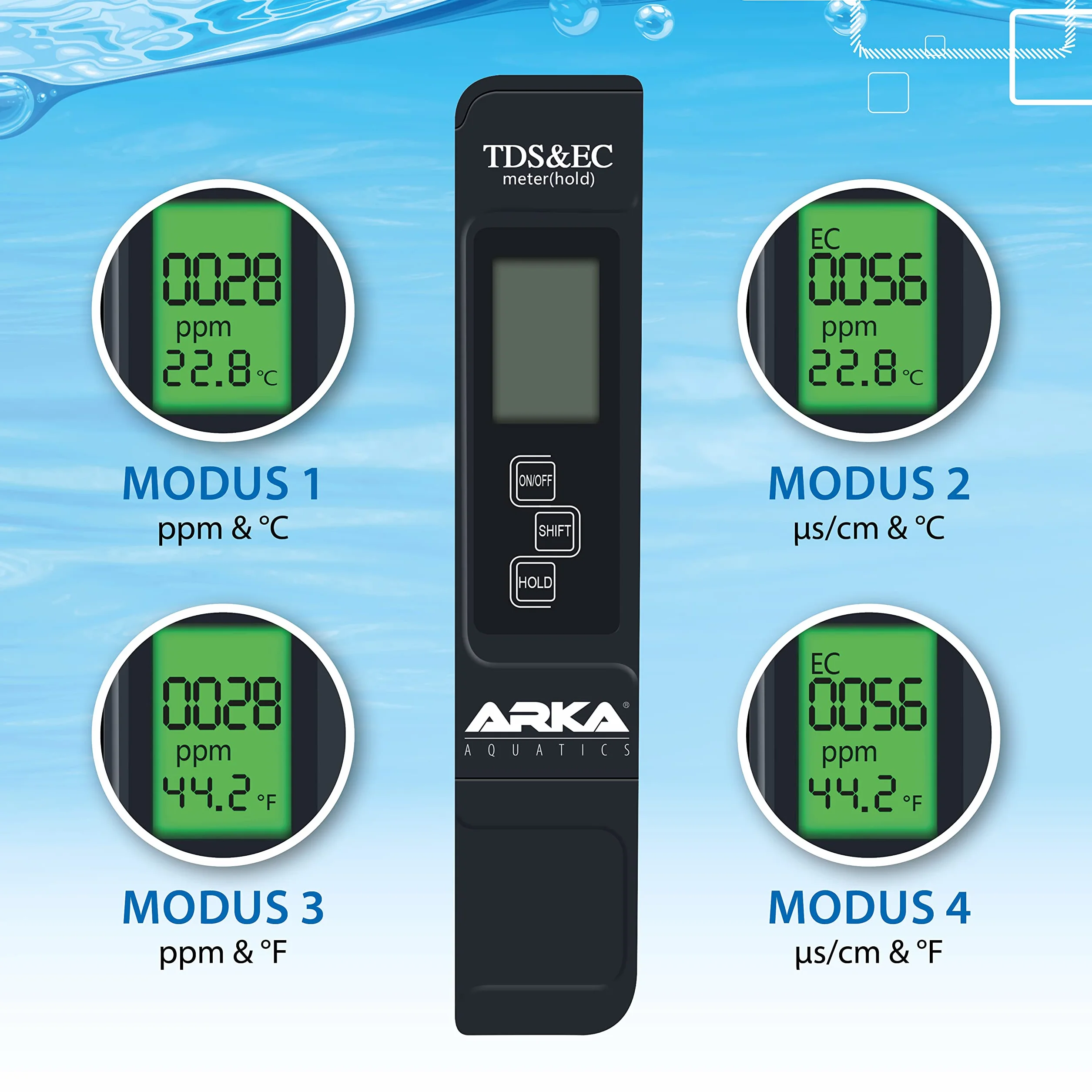 ARKA myAQUA TDS/EC Meter 3in1 - Mesure fiable TDS, EC et température avec solution d'étalonnage