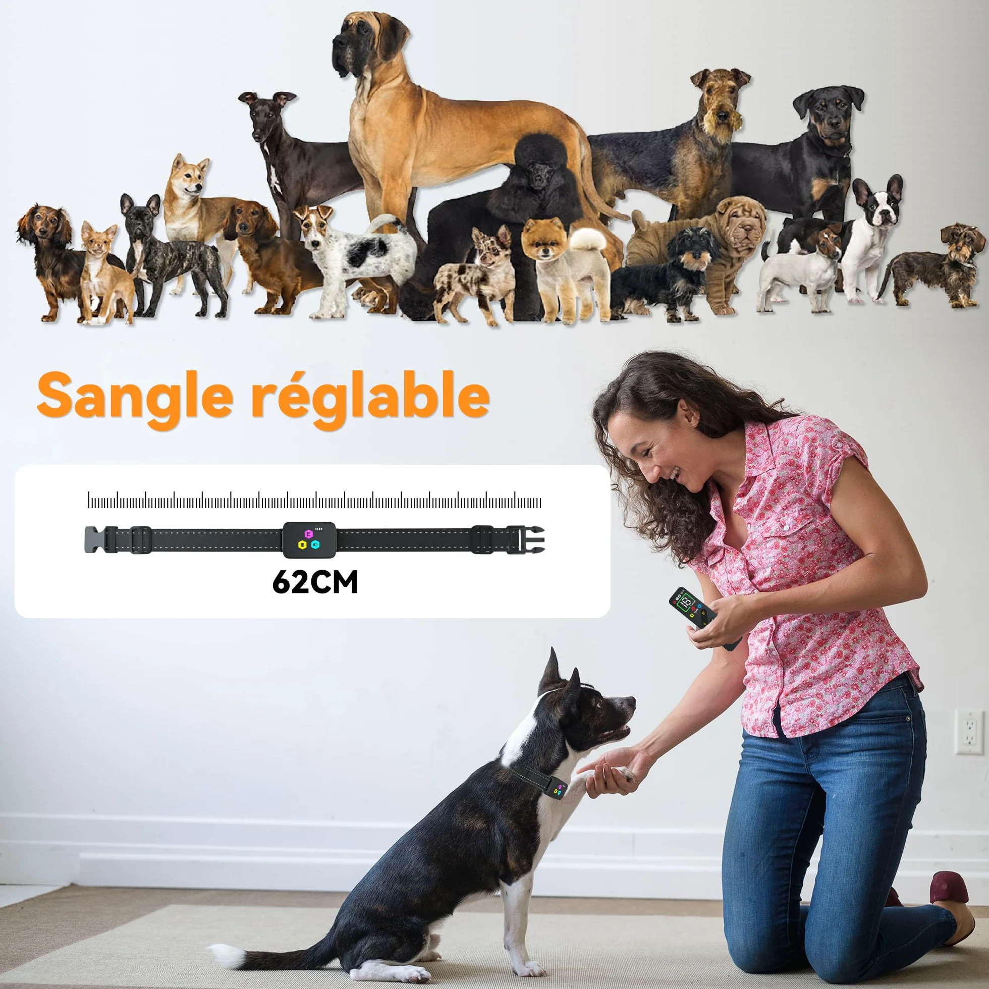 Collier de Dressage pour Chien Meloive, Portée 3000 Mètres, 3 Modes Vibration/Choc/Son, Rechargeable
