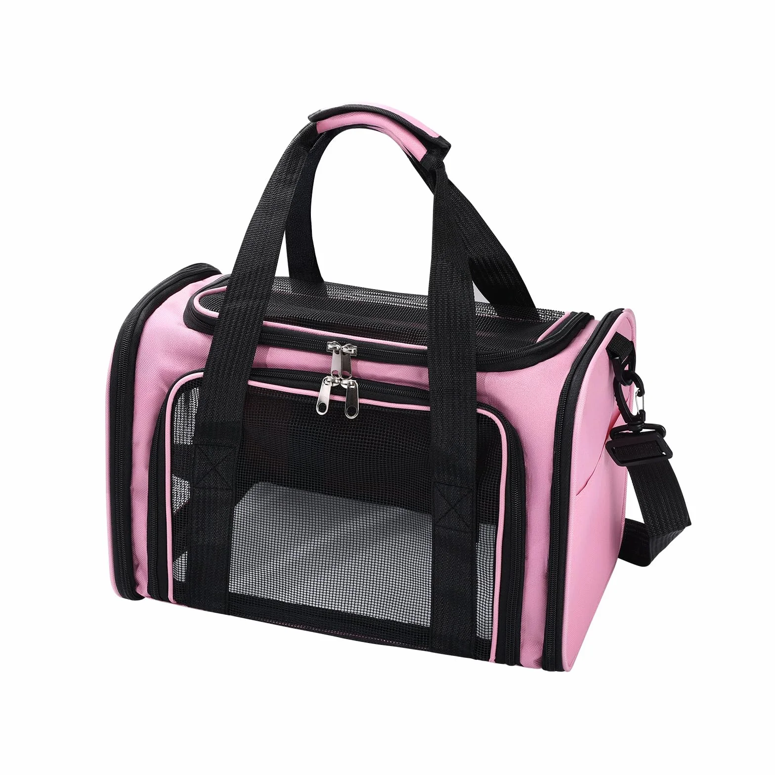 Sac de Transport pour Chat et Chien 5.5 kg Pliable avec Bandoulière Réglable et Matelas Souple Lavable Rose 40x25x25cm