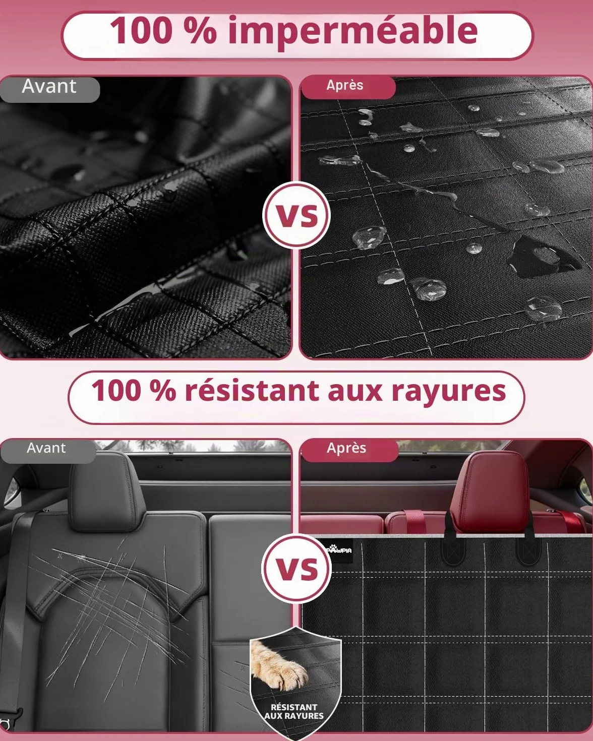 Protection Voiture Chien Siege Arriere Imperméable Antidérapante Housse Voiture Chien avec Fenêtre en Filet Protege Siege Voiture Chien, Convient à la Plupart des Voitures SUV et Camions