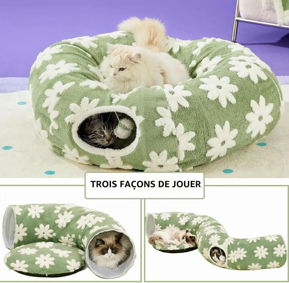 ERNAN Tunnel Pliable pour Chat - Tunnel de Jeu et Tunnel d'éveil pour Chatons, Chiots, Lapins, Petits Chiens (Green)