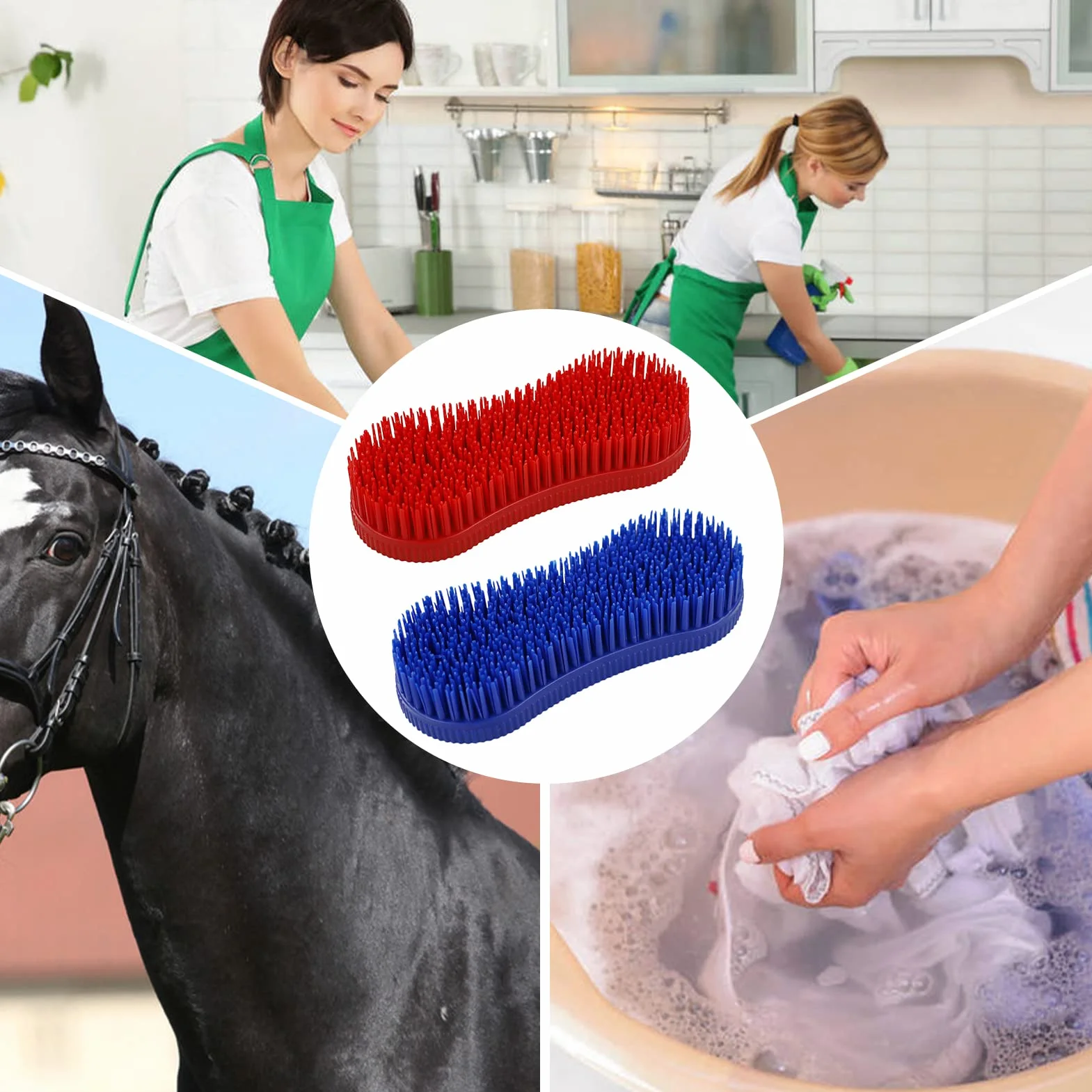 Lot de 2 brosses de nettoyage en silicone pour cheval – Outil de massage équestre