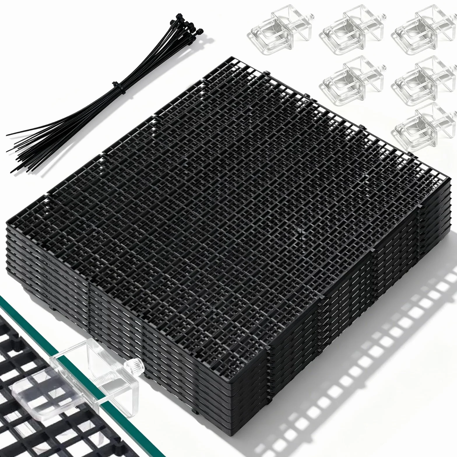 Lot de 8 protections pour aquarium 30x30 cm grille plastique avec supports serre-câbles