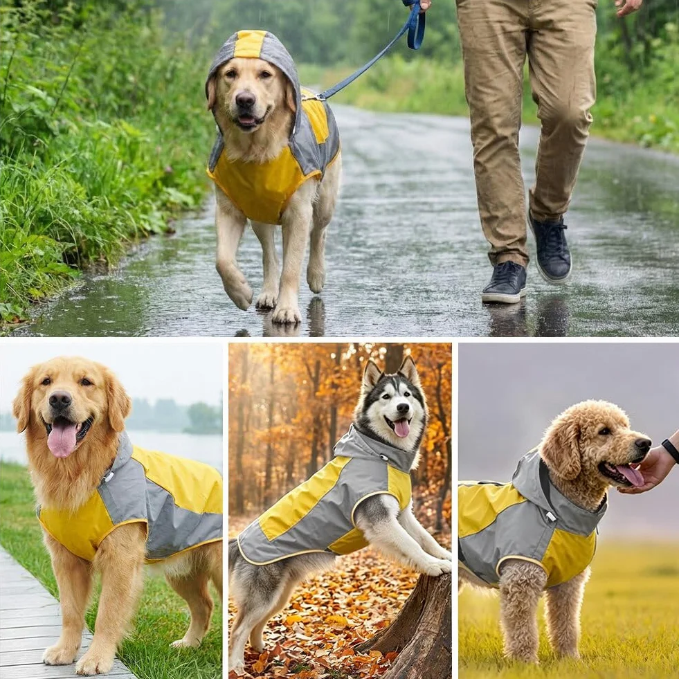 AOOWU Manteau de Pluie imperméable pour Chien avec Bandes réfléchissantes, Veste de Pluie réglable Petite Moyenne Grande Taille