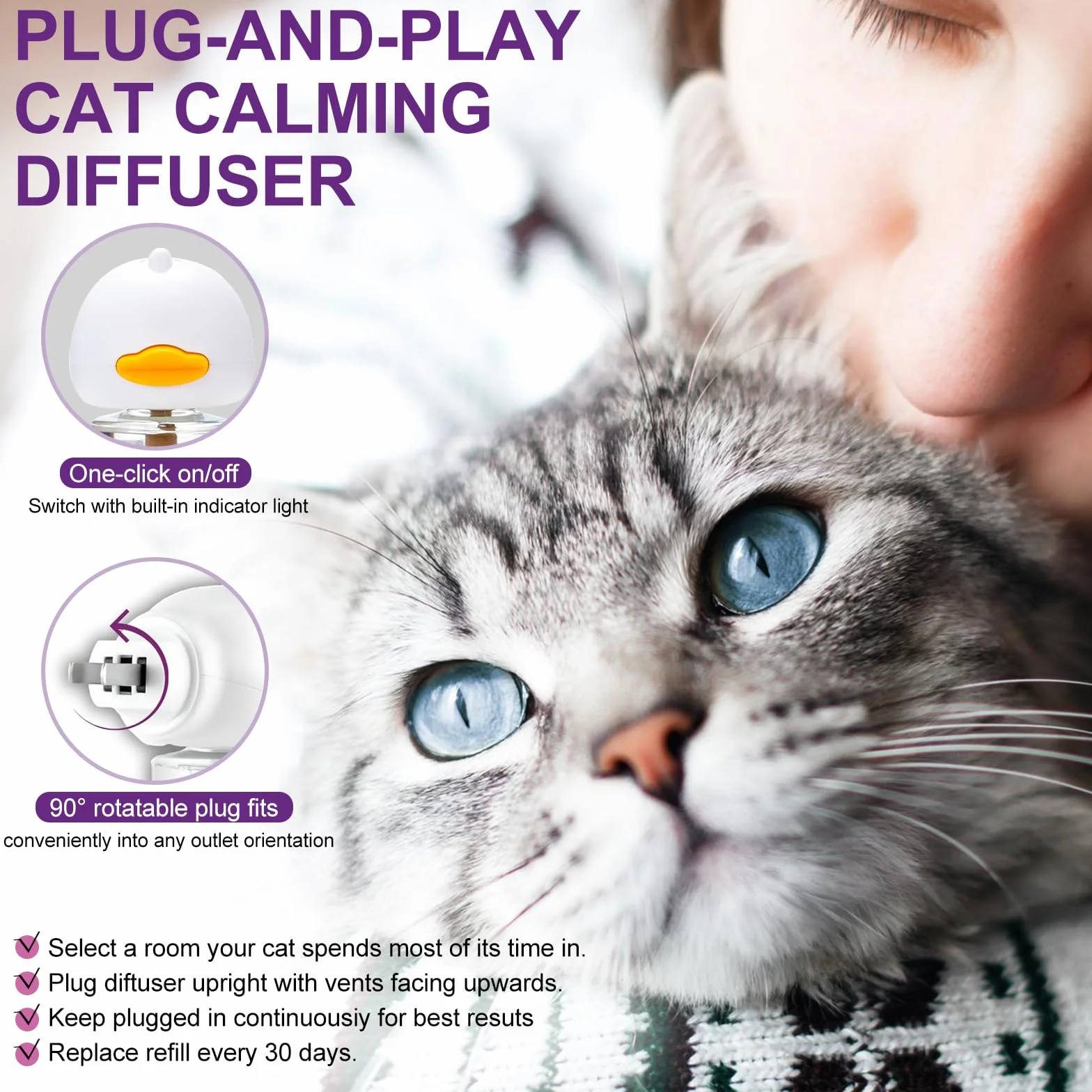 SLE Diffuseur de Phéromones Calmantes pour Chat 3 Recharges Anti-Stress