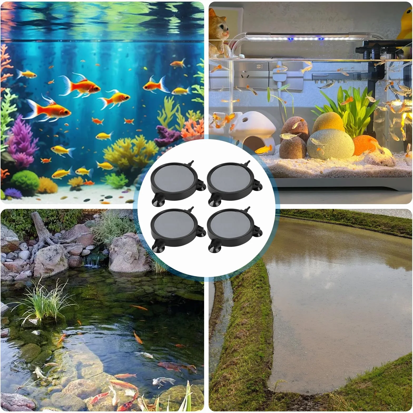 Lot de 4 pierres à air d'aquarium 100 mm avec ventouses puissantes - Diffuseur super haut pour oxygène dissous