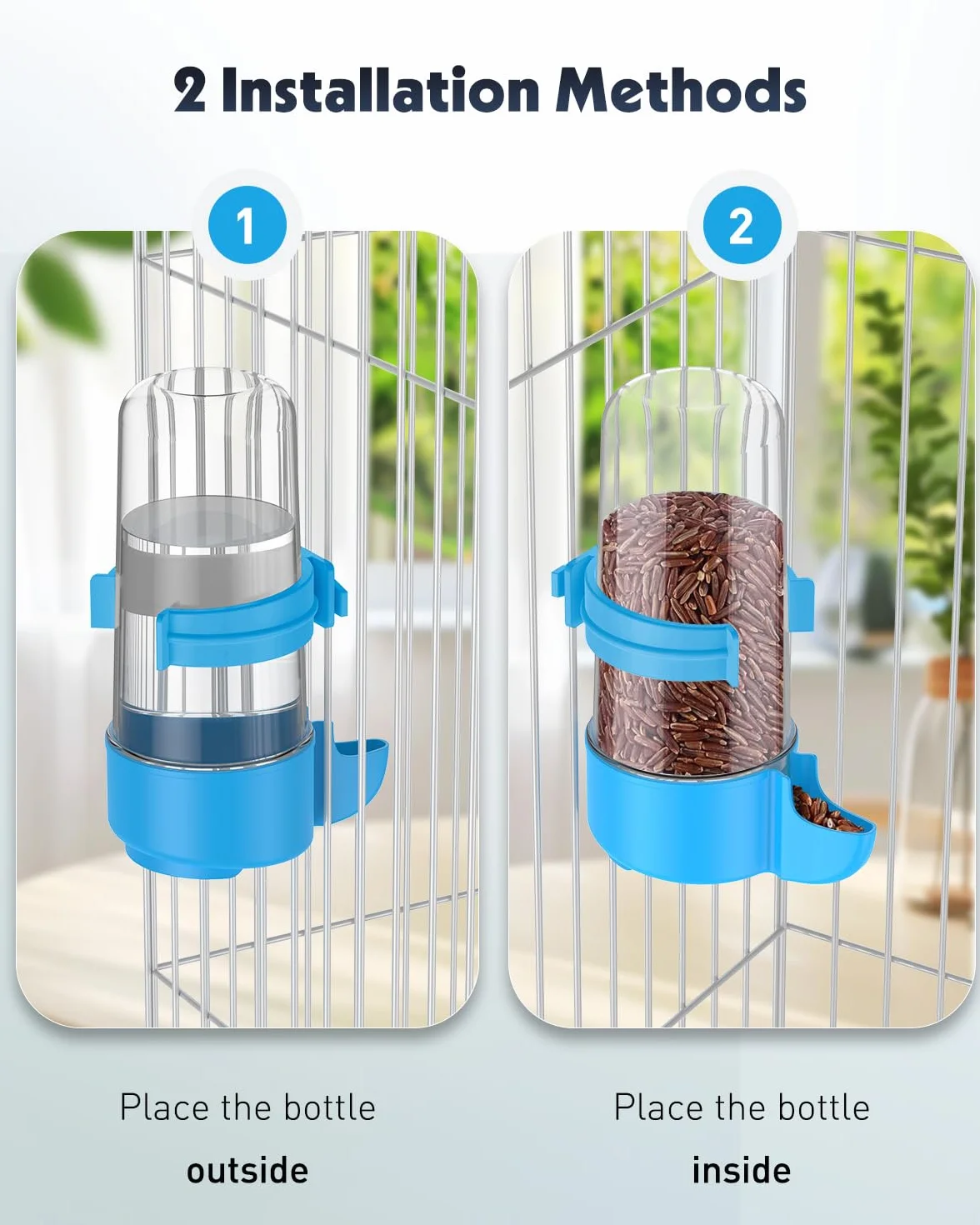 Pawfly 2 Pcs Distributeur d'eau Automatique pour Oiseaux, Mangeoire à Eau Automatique pour Oiseaux, Accessoires de Cage pour Perroquet & Hamster, Distributeur d'eau Blanc et Bleu pour Perruche