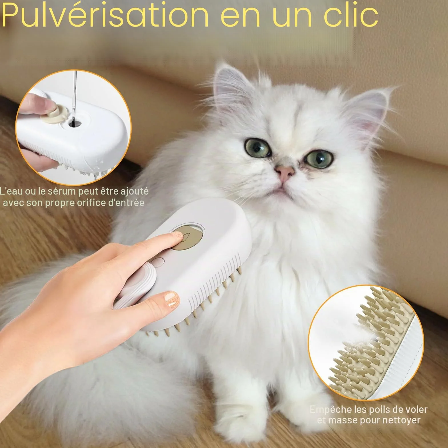 Brosse à vapeur 3 en 1 pour chats et chiens, peigne électrique de massage avec essence leave-in pour soin et épilation