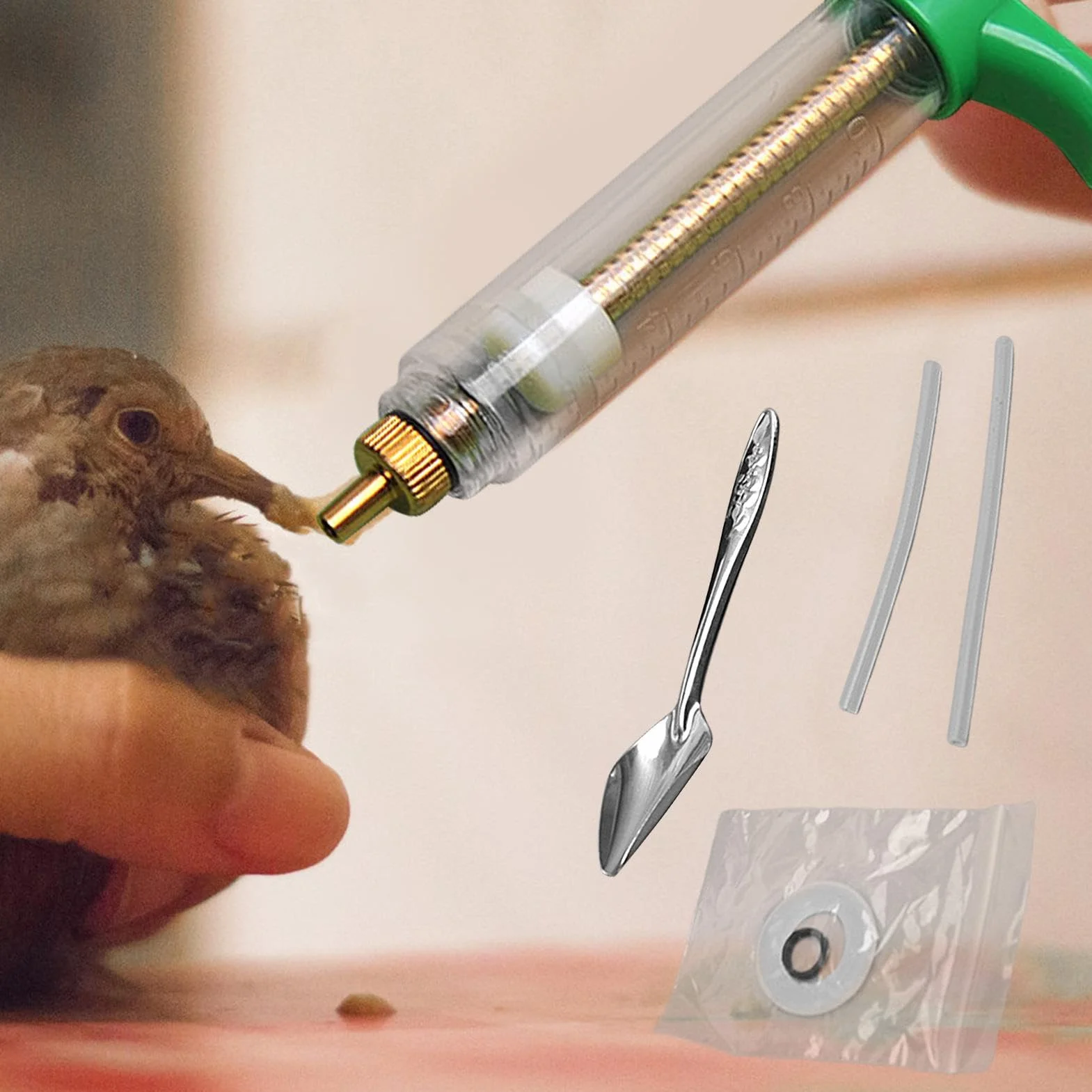 Seringue pour aliments pour jeunes oiseaux avec tuyau souple et cuillère, kit d'injecteur d'alimentation
