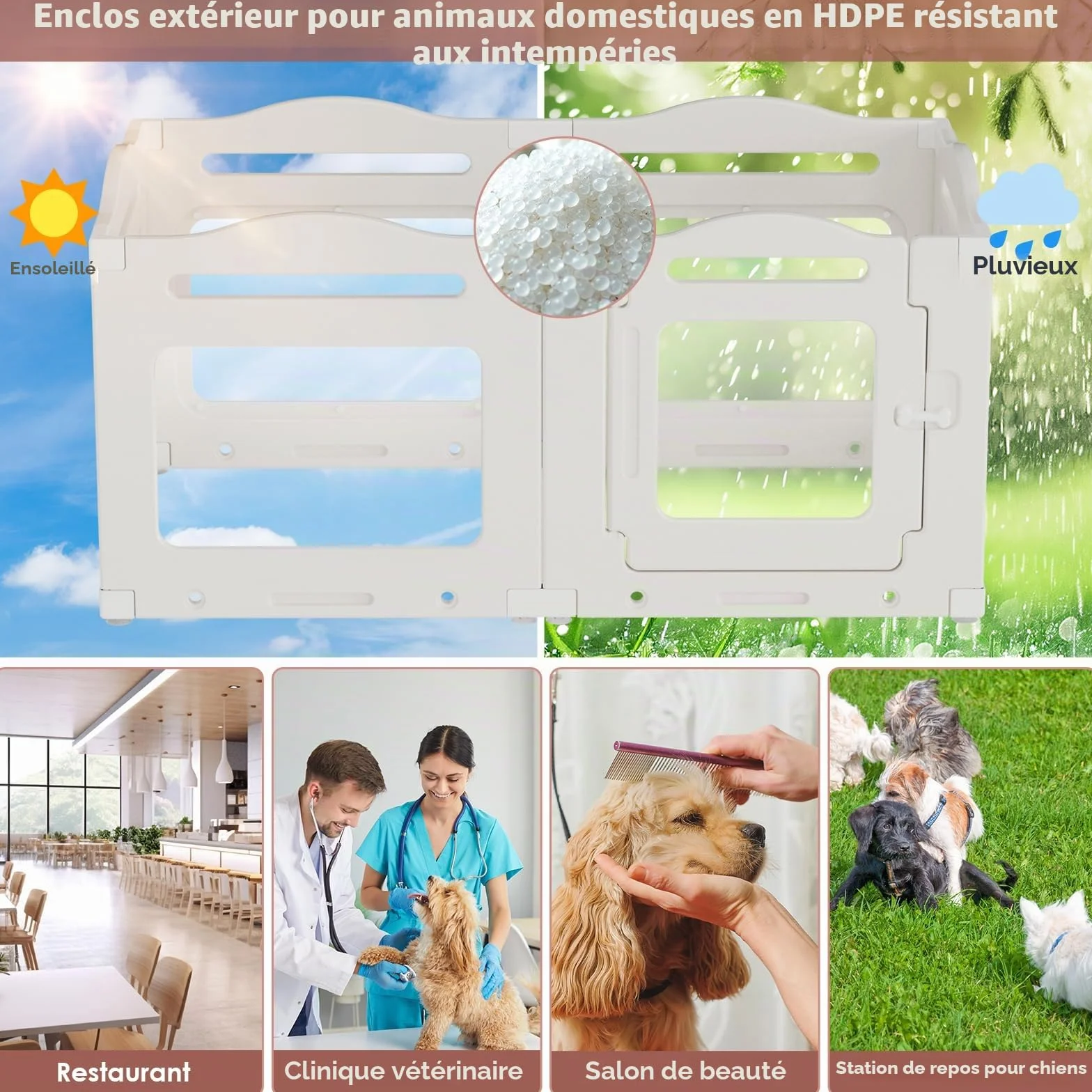 Clevich Enclos pour Chien en Acrylique 129 × 68 × 60 cm, 5+1 Panneaux avec Porte à Verrou, Pliable, Blanc