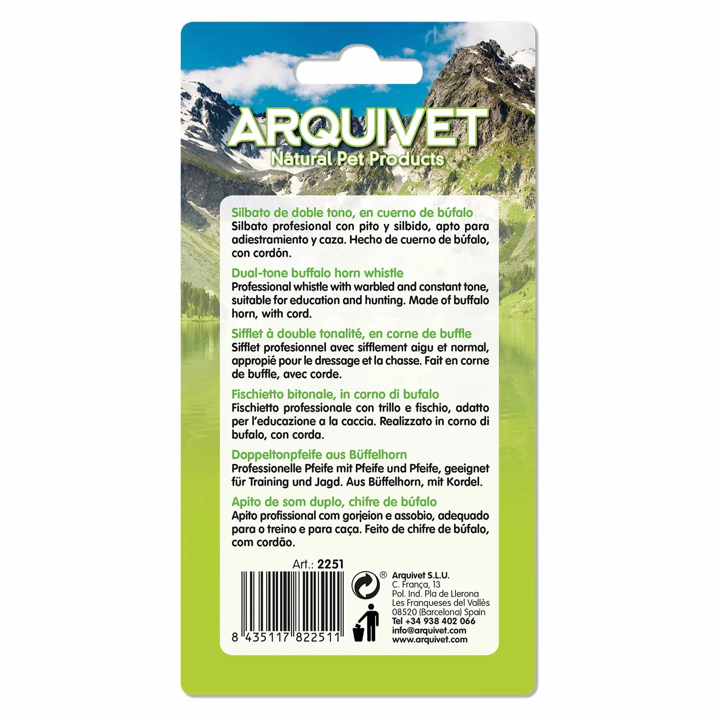 ARQUIVET Sifflet de corne de buffle 9 cm Silbate pour chien