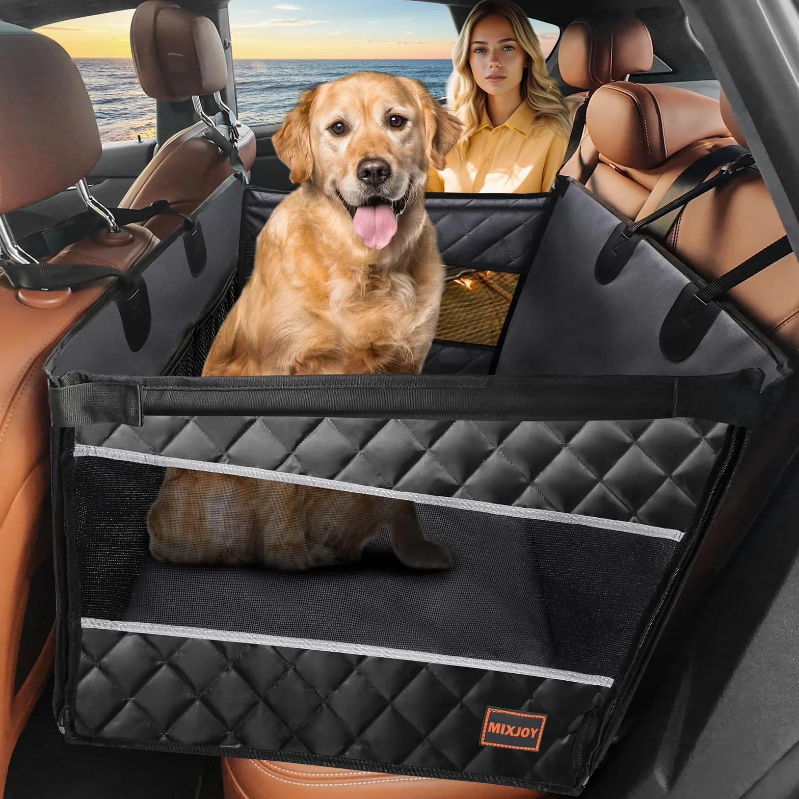 Siège Auto Chien pour Grande et Moyenne Taille en Voiture, Siège de Voiture pour Chiens avec Fenêtre de Visualisation,Pliable, Lavable en Machine, Compatible avec Tous Véhicules
