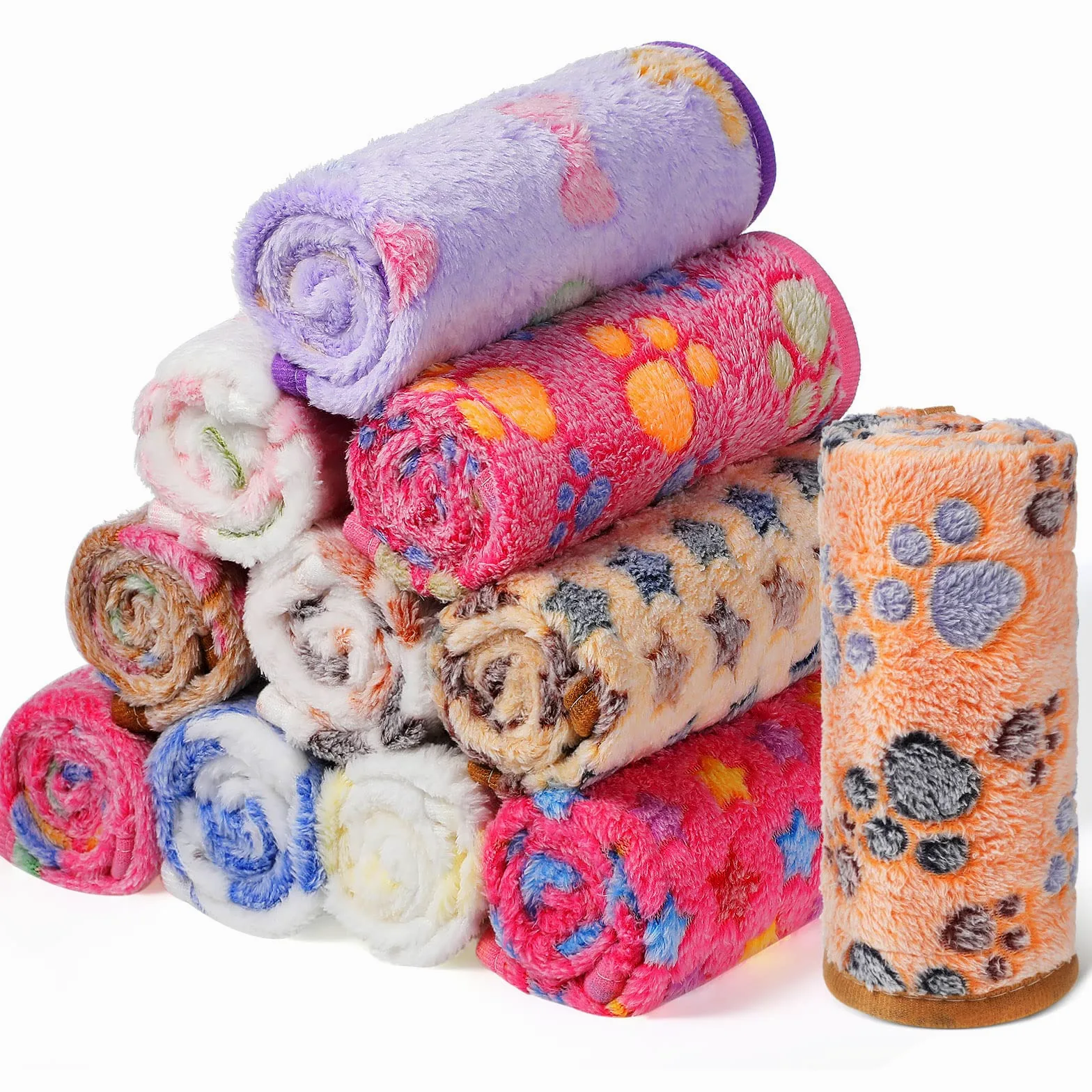 Lot de 12 couvertures chaudes en polaire pour chien et chat avec motif de patte de chien, d'os, d'étoile, d'éléphant, pour petit chien, chat, chiot, couleurs mélangées