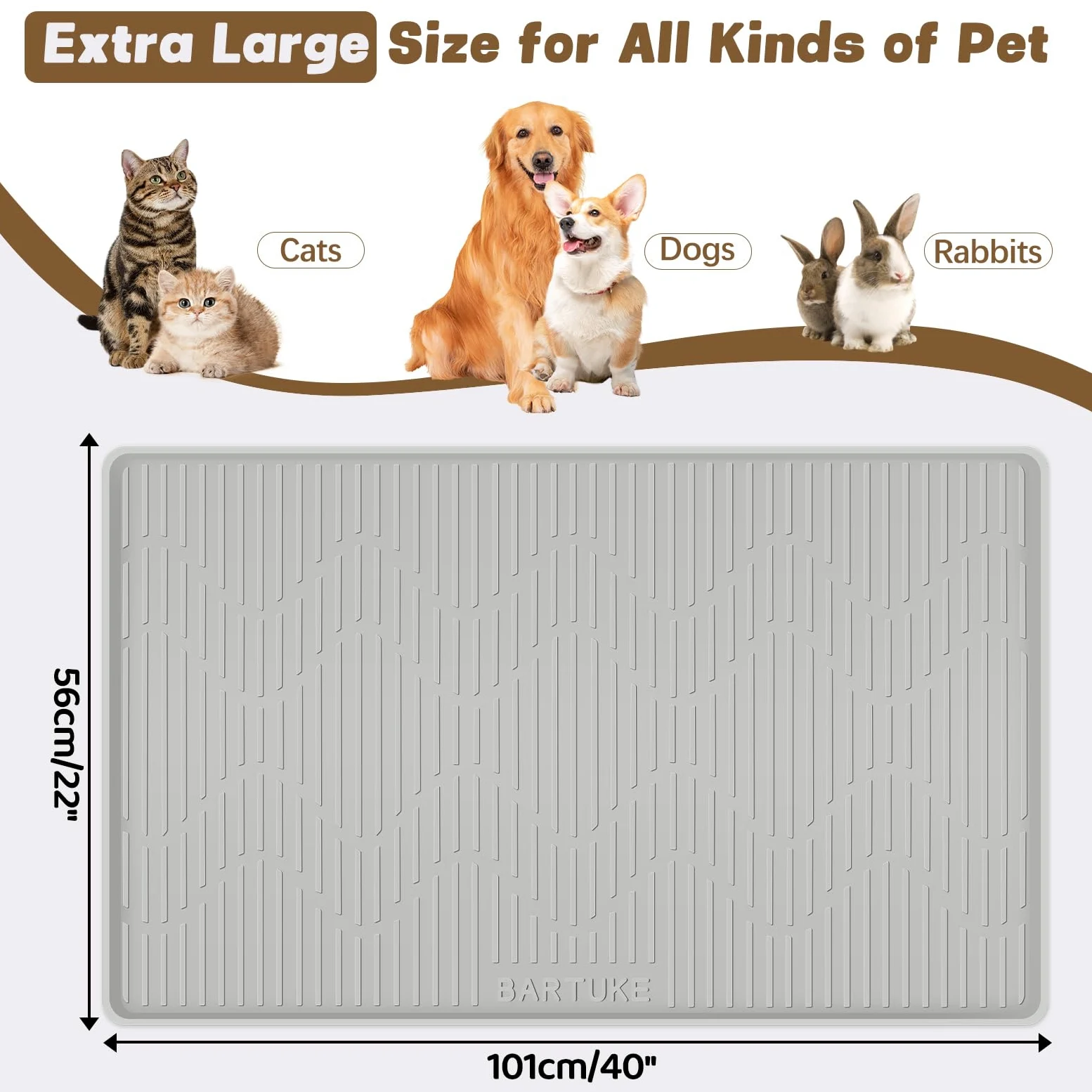 Tapis de nourriture pour chien - 101 x 56 cm - En silicone avec bord surélevé - Antidérapant - Pour nourriture et eau - Pour animaux de compagnie de petite, moyenne et grande taille