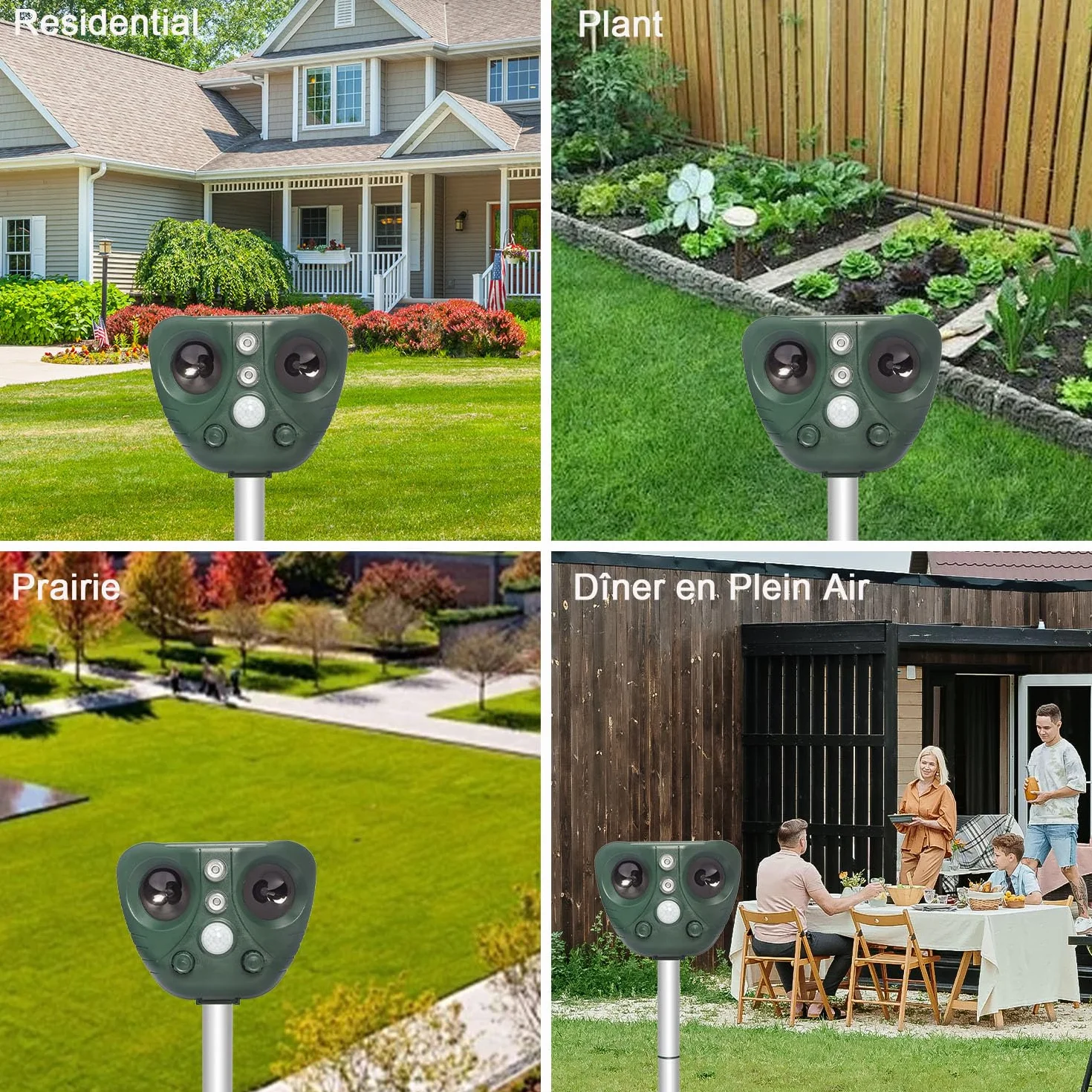 Repulsif Ultrason Chat Exterieur Etanche IP66 Rechargeable Solaire USB Anti Chat Chien Oiseaux Jardin