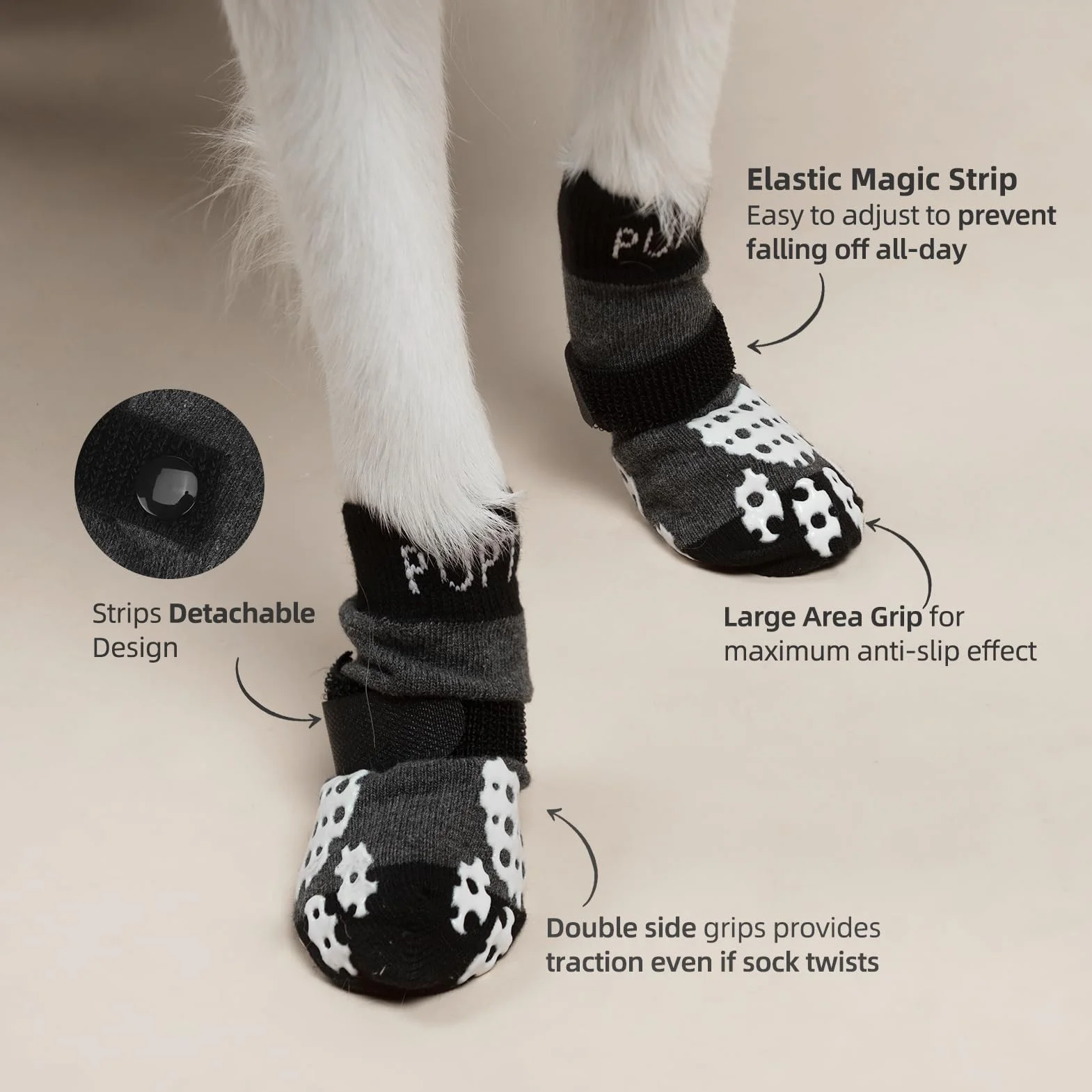 PUPTECK Chaussettes antidérapantes pour Chien Double Face Chausson Chiens Petite Moyenne Grande Taille planchers Bois Dur empêchant Léchage