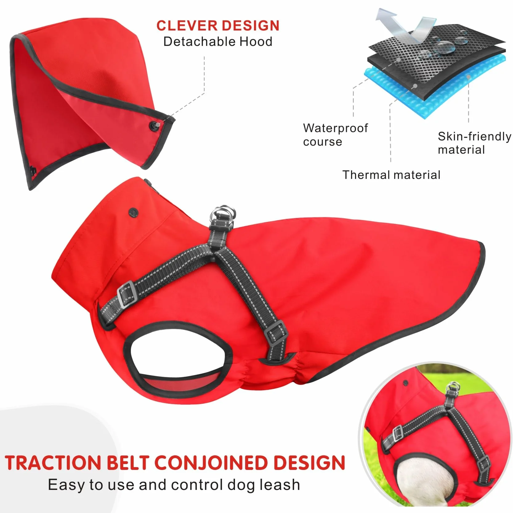 Manteau de Pluie imperméable pour Chien à Capuche réfléchissant Rouge L