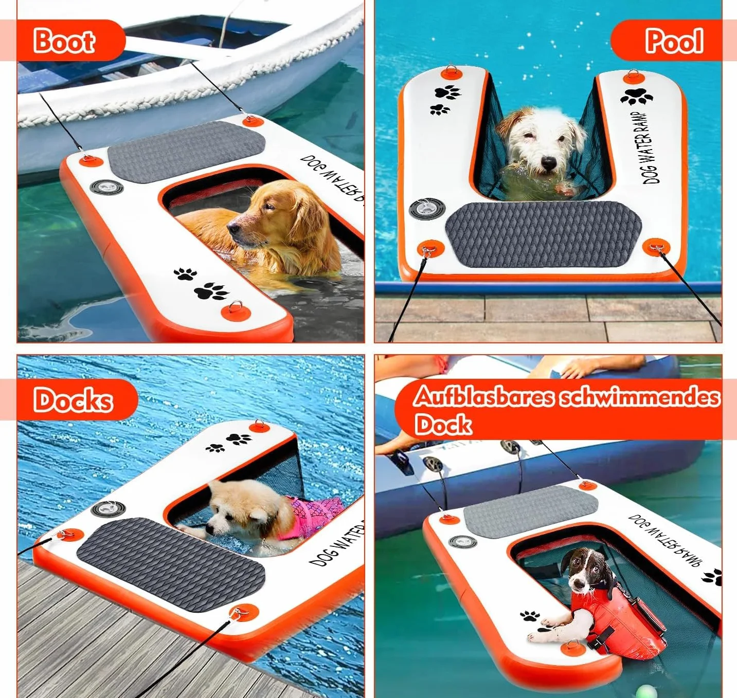 Rampe d'eau extra large pour chien, échelle antidérapante pour piscine, quai et bateau 68 kg