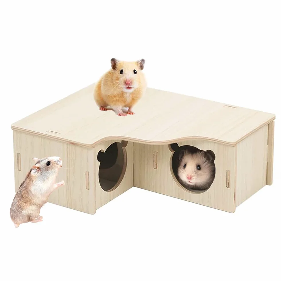 Maison d'angle pour Hamsters Maison en Bois pour Hamsters Cage pour Hamsters Cachette d'angle pour Gerbils-Chinchilla-cochons d'Inde Petits Animaux nichent