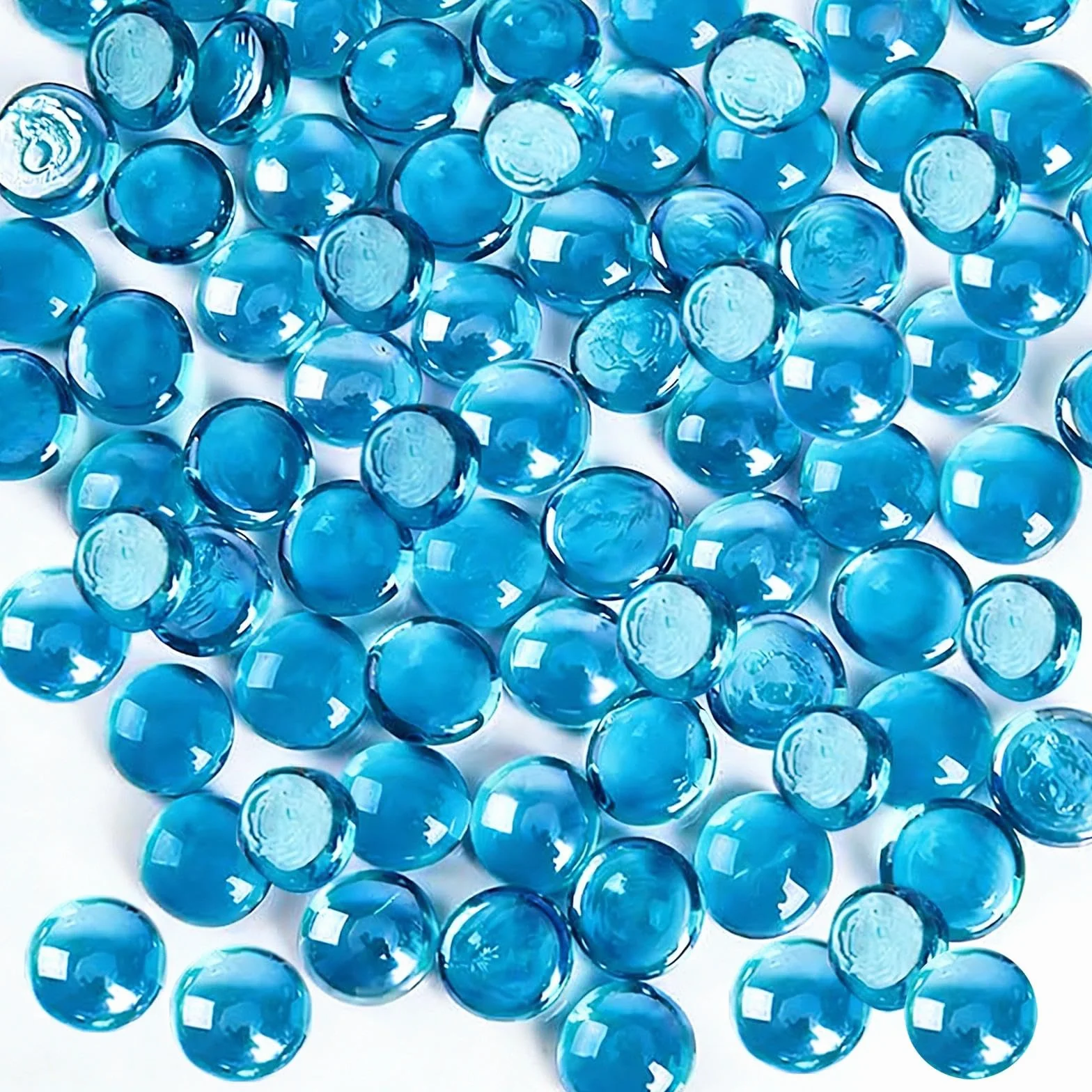 Billes Plates 1600 g Galets de Verre Bleu 17-19 mm Perles de Verre Décoratives pour Vases Aquariums Pots de Fleurs 350 pcs