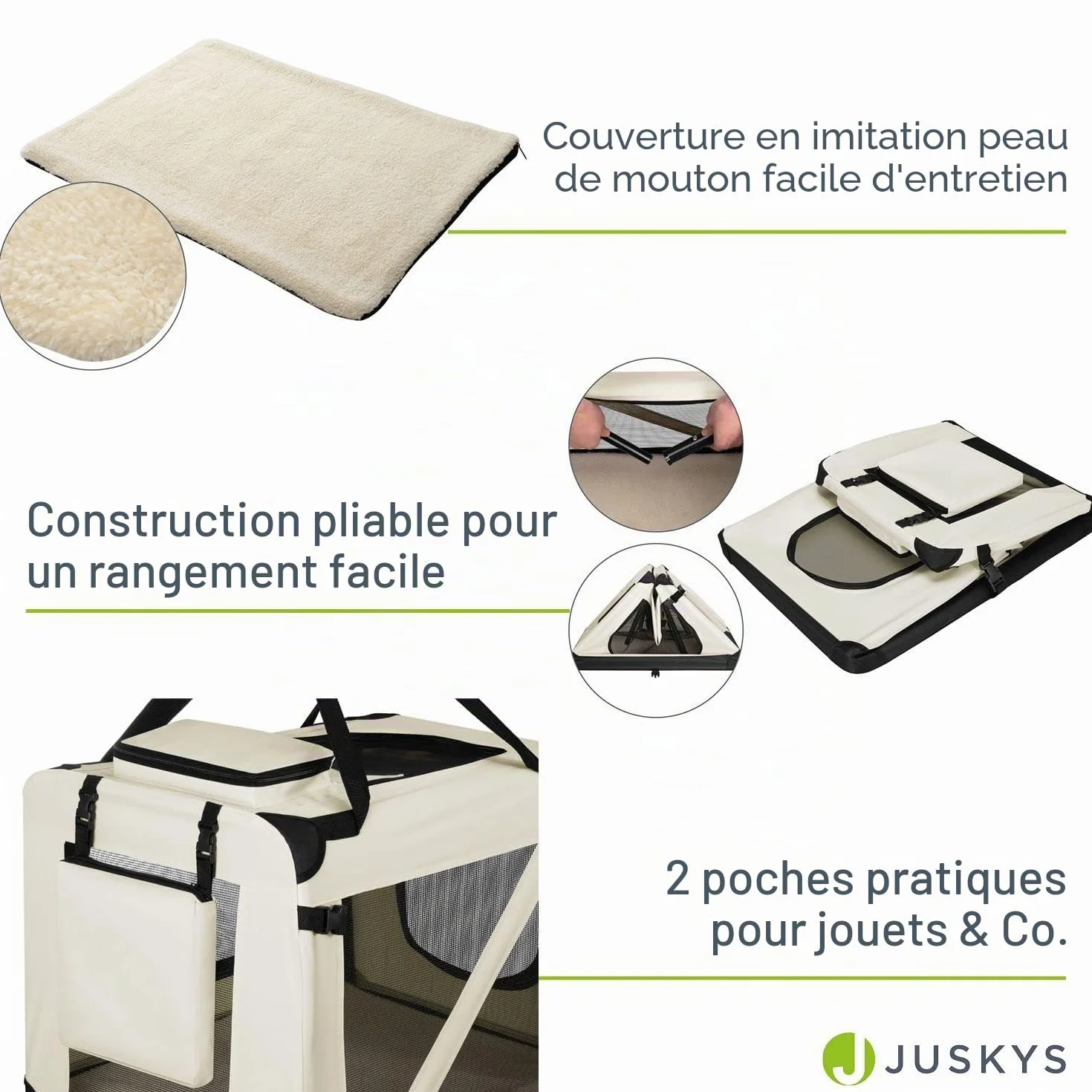 Juskys Caisse de Transport Pliable pour Chiens Lassie XL Beige 58 x 82 x 58 cm Tissu