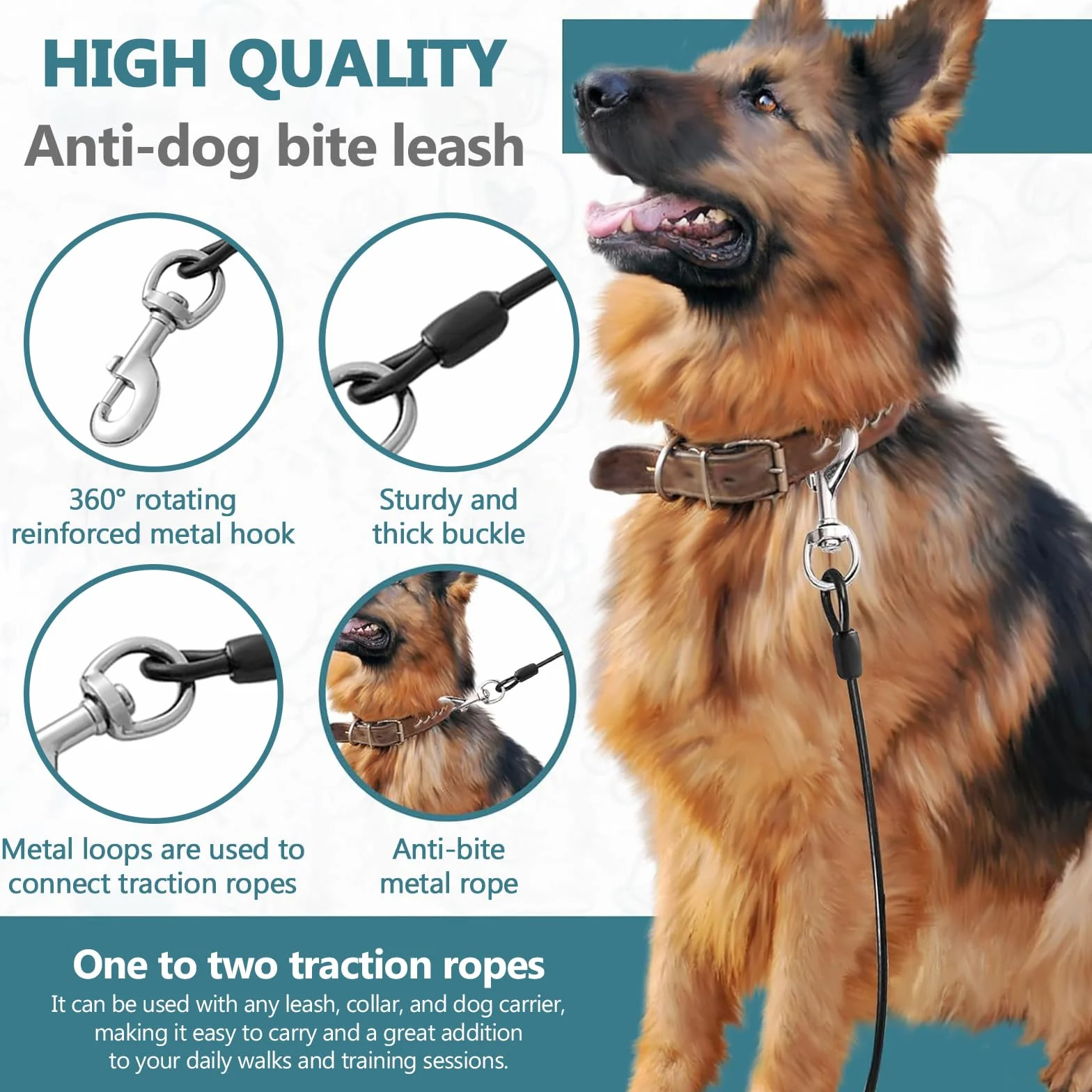 2 Pièces Ceintures de Sécurité pour Chien, Anti Morsure Laisse pour Chien, Harnais de Voiture, Cordes D'extension de Laisse avec Crochet Pivotant à 360 Degrés, Résistant à la Mastication