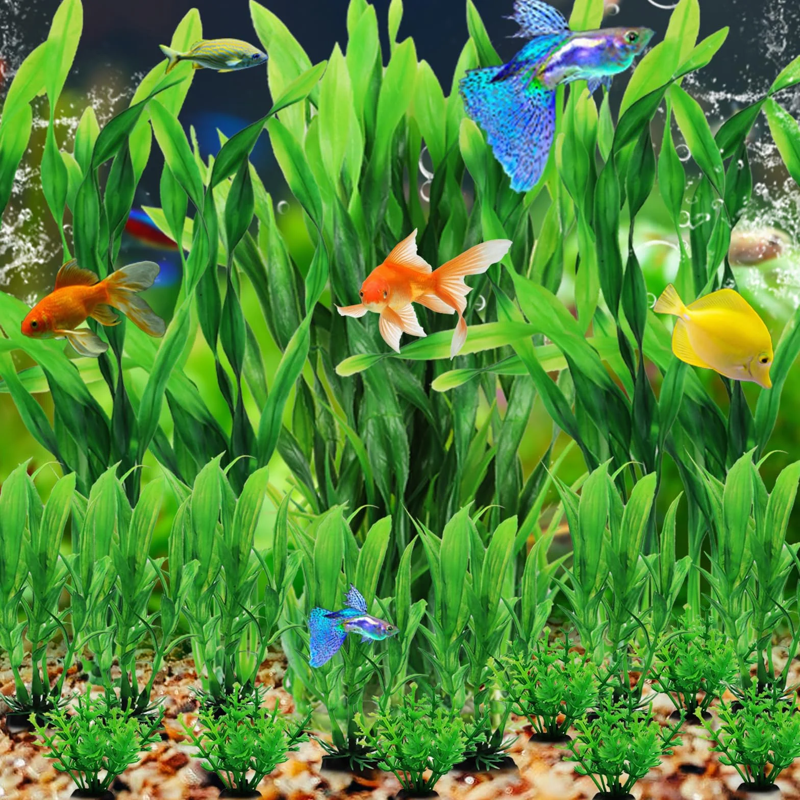 QUOZUO Lot de 20 plantes d'aquarium artificielles en plastique pour décoration