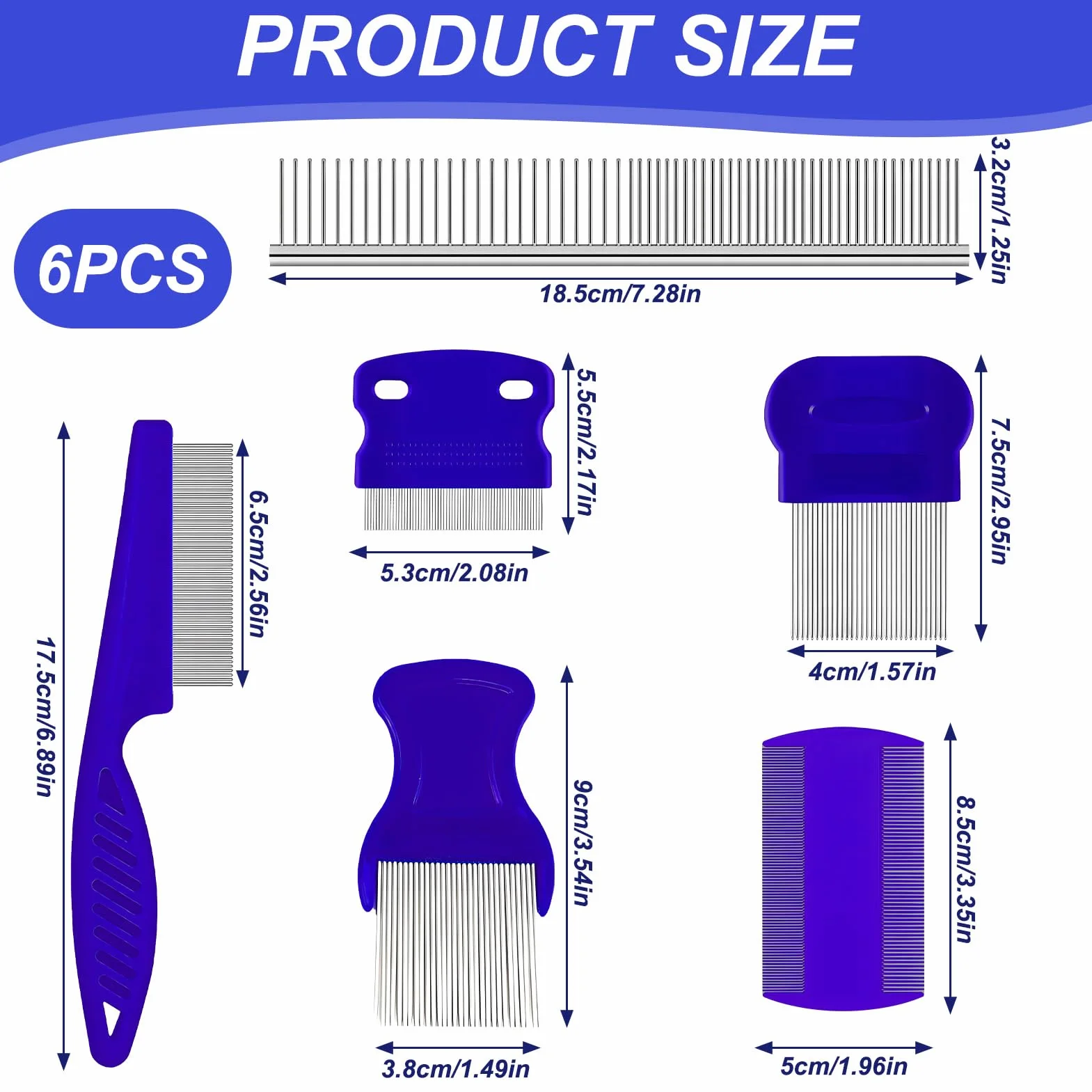 6Set Peignes Anti Puces pour Animaux, Peignes Acier Inoxydable pour Chats et Chiens, Outils de Toilettage, Élimination des Puces et Taches de Larmes, Peigne Démêlant