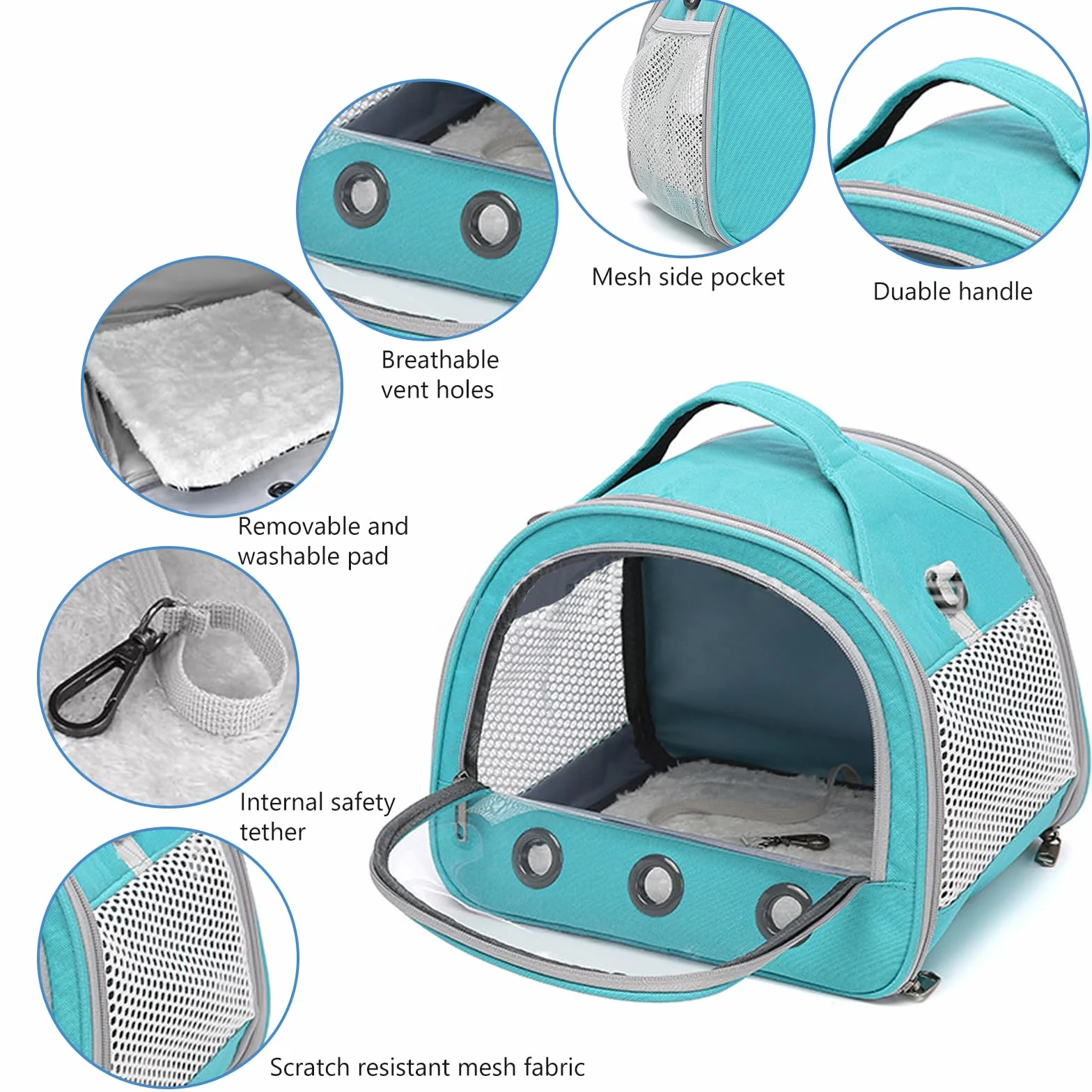Sac Transport Chat 30x27x21cm Respirant Pliable Bandoulière Réglable Lapins Cobayes