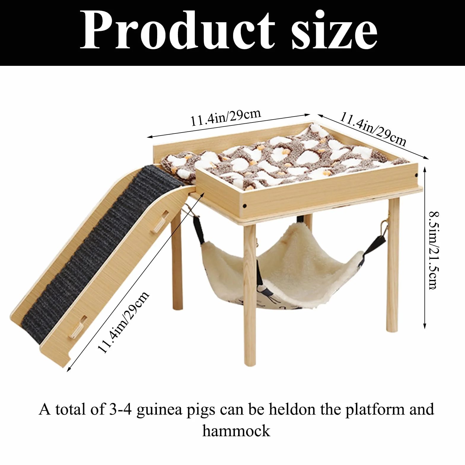 Hamac pour cochons d'Inde et hamsters avec support en bois - Pour rats, chinchillas, lapins, furets