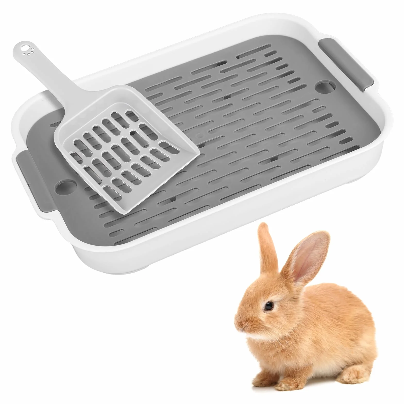 Litière pour lapin 27x18x4 cm grise avec pelle et grille