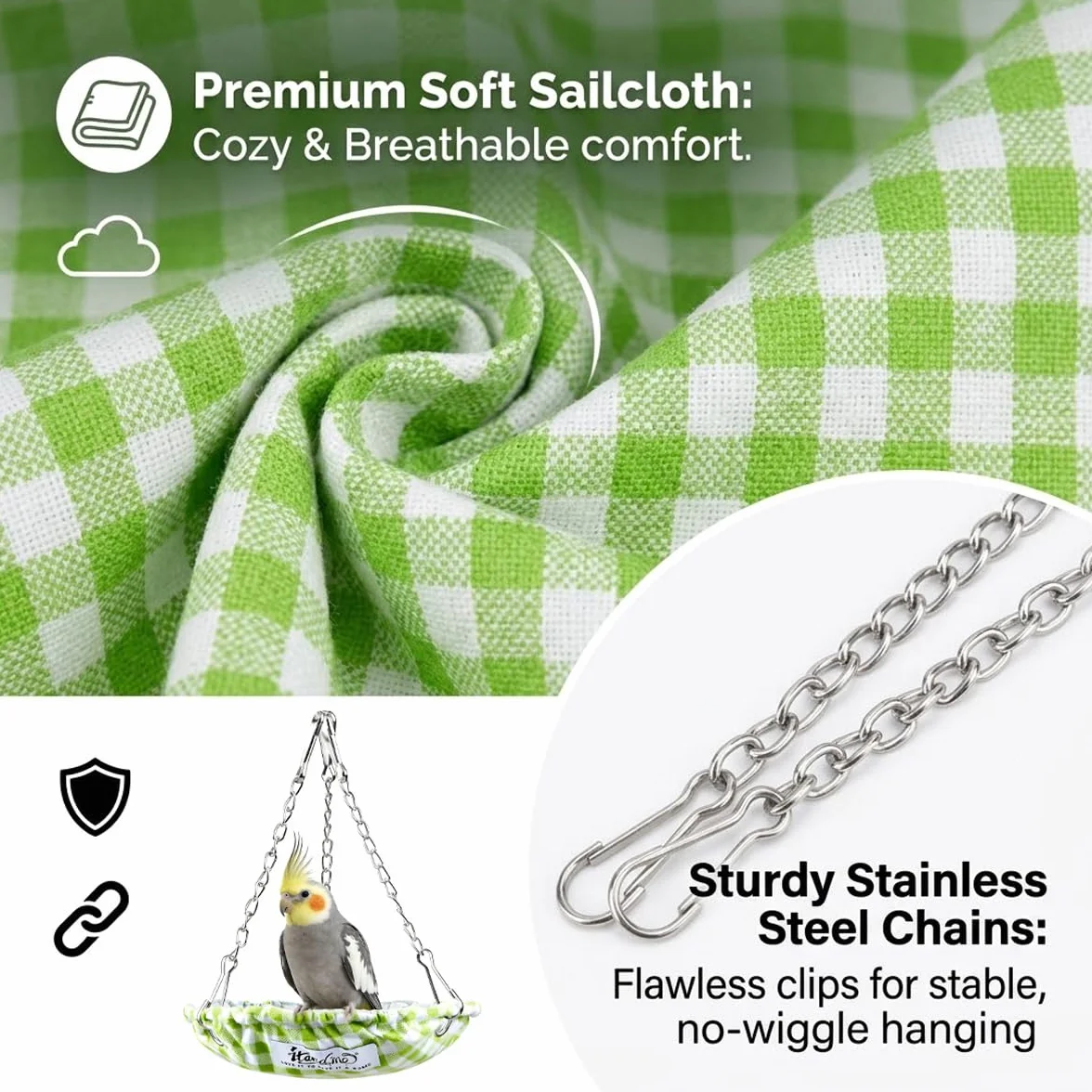 Nid d'oiseau pour perruche Imperméable 15 cm Vert avec chaîne