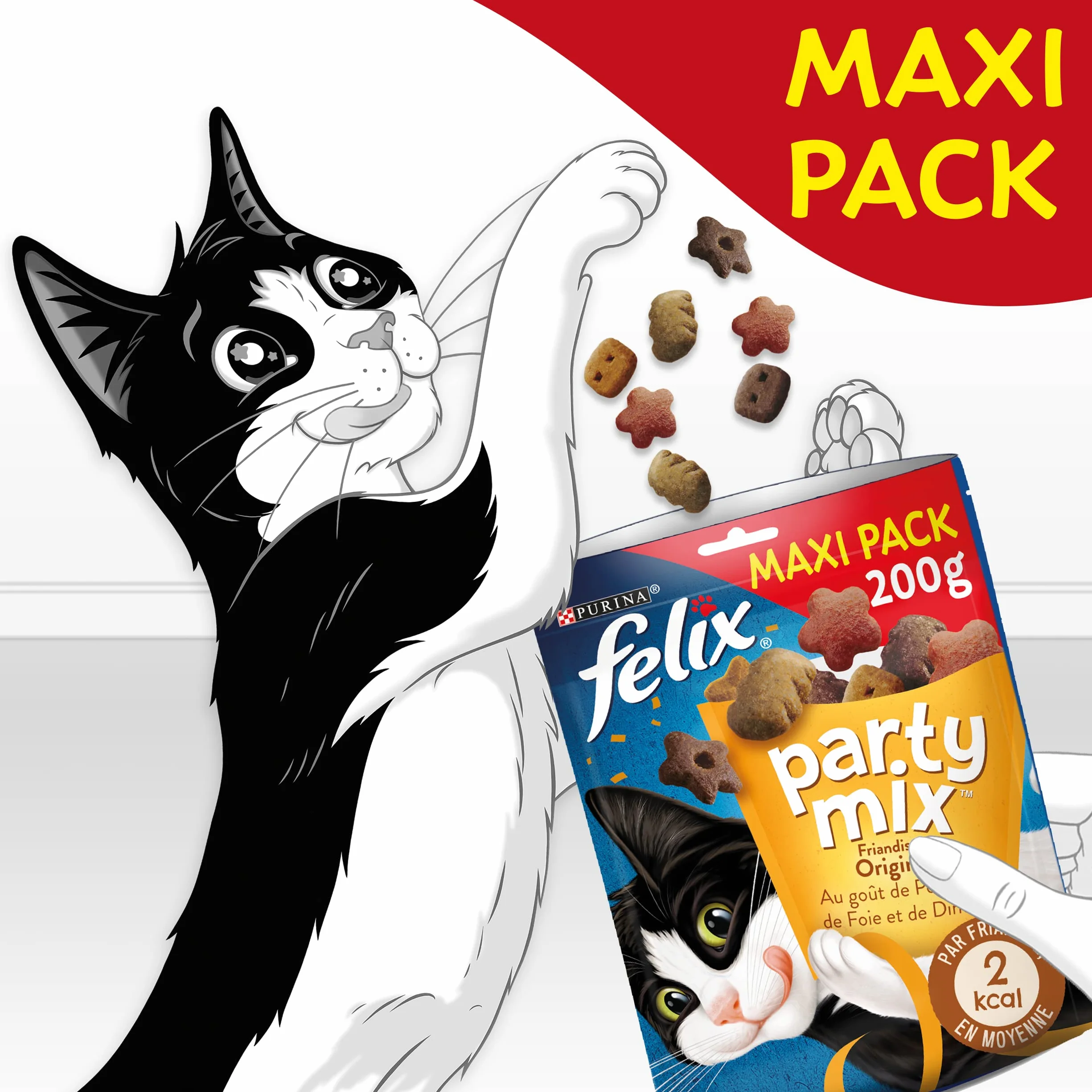 Felix Party Mix Friandises pour Chat Adulte Riches en protéines vitamines acides gras oméga 6 Sélection Mixte Poulet Foie Dinde Sac Lot de 5 x 200g