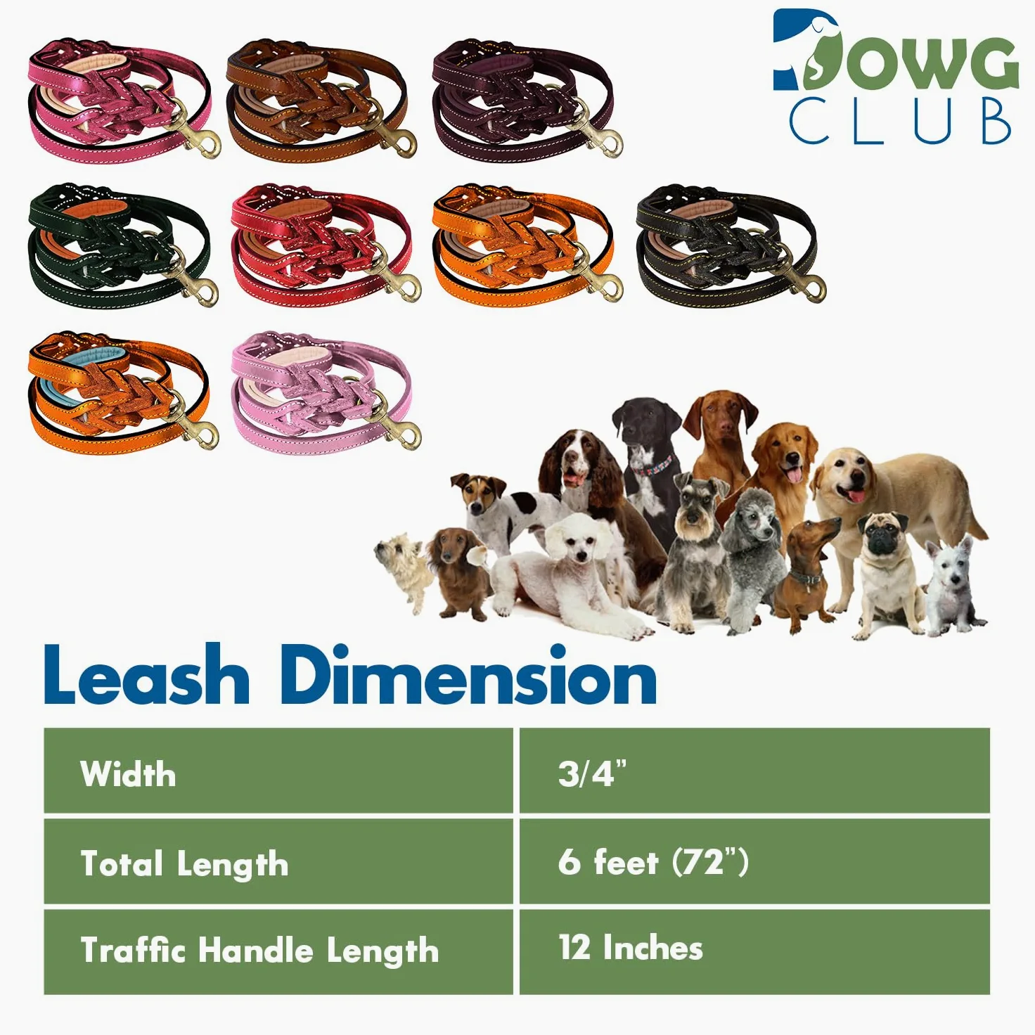 Laisse pour chien en cuir véritable tressé à la main avec double poignée avec anneau en D, rembourrée et poignée de signalisation, 1,8 m