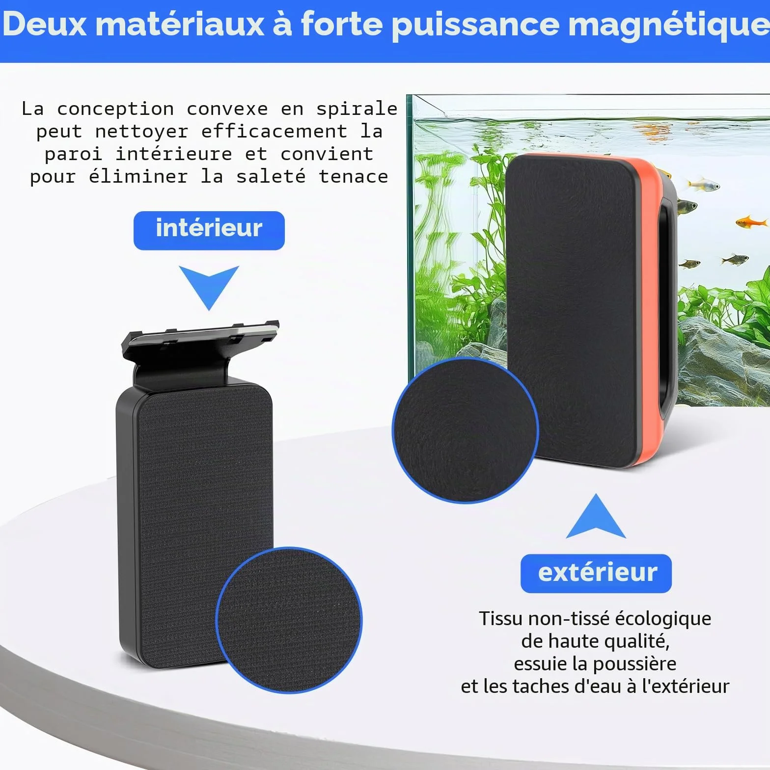 hygger Nettoyage Magnétique Vitre Aquarium, Brosse Aimant avec Grattoir Amovible pour Aquarium Eau Douce et Salée (L)