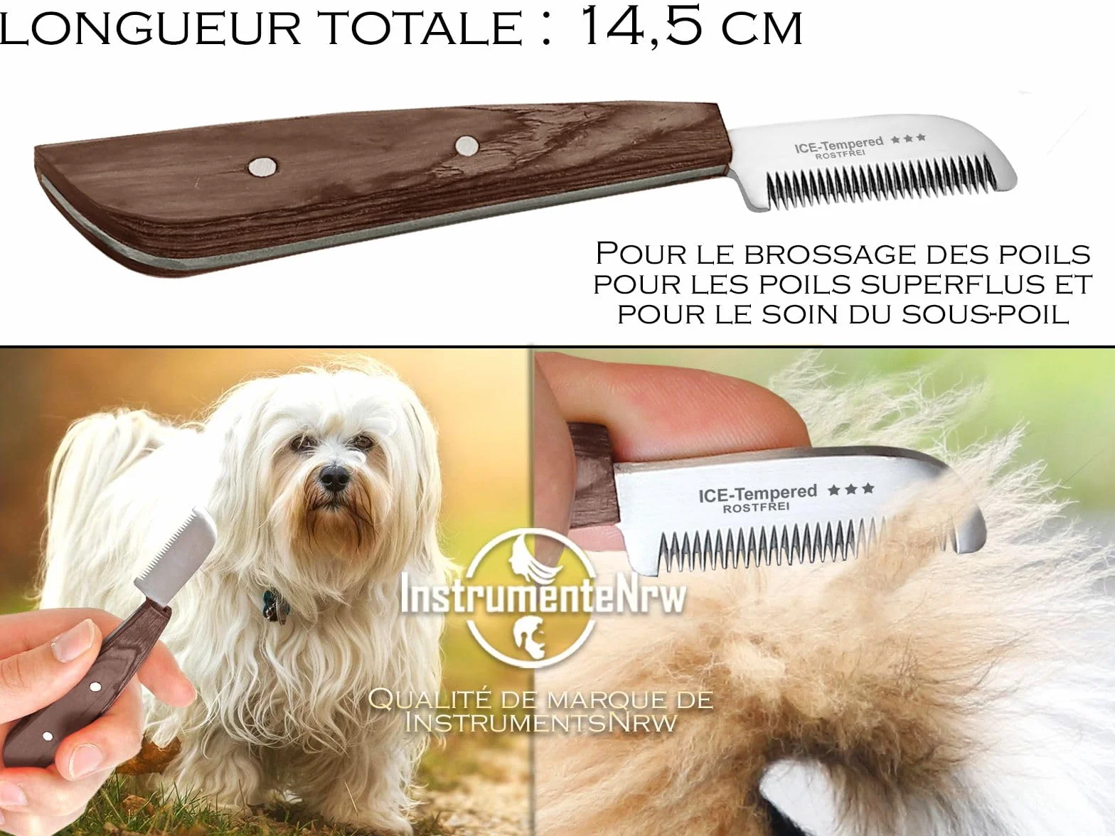 Couteau de toilettage pour chiens et chats en acier inoxydable avec denture fine pour le soin du pelage des animaux 14,5 cm