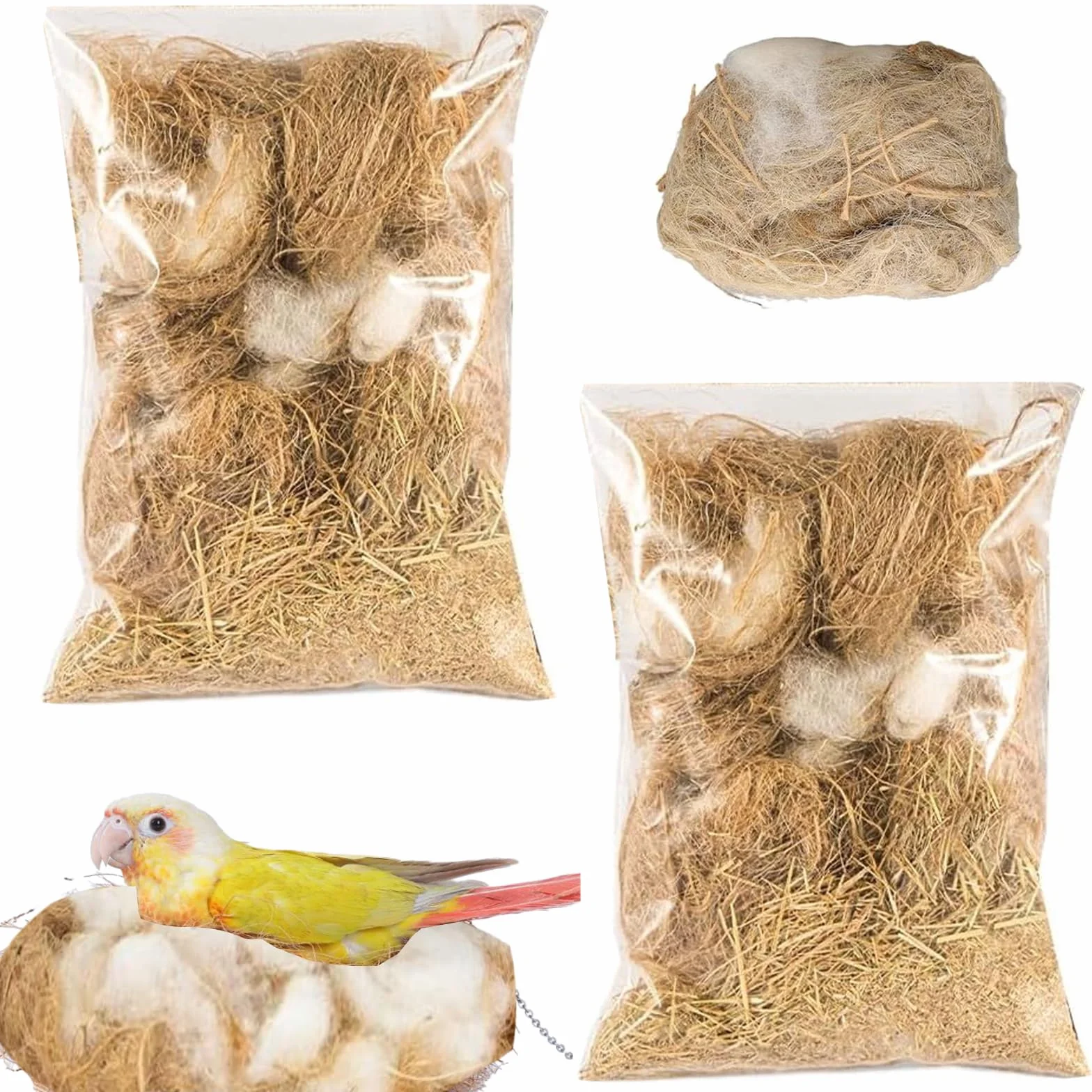 Nid Perruche Canaris en Jute Soie Paille Coton pour Petits Oiseaux Animaux Perroquets Pinsons