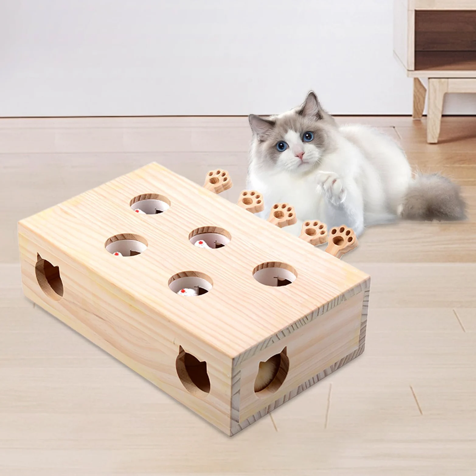 Interactifs Chat Puzzle Souris Mobile, Exercice | Puzzle Tape-Taupe En Bois Chatons Relaxant Pour Chats D'Intérieur Anti-Ennui Stimulation Mentale Exercice Instincts Naturels
