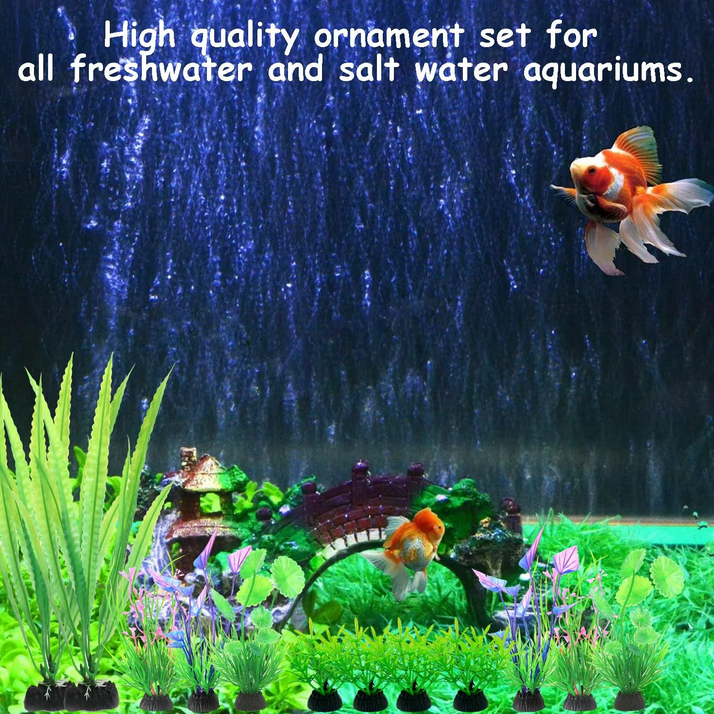 Aquarium Plantes Artificielles 13 Pièces Plastique Décoration Résine Pont pour Fish Tank