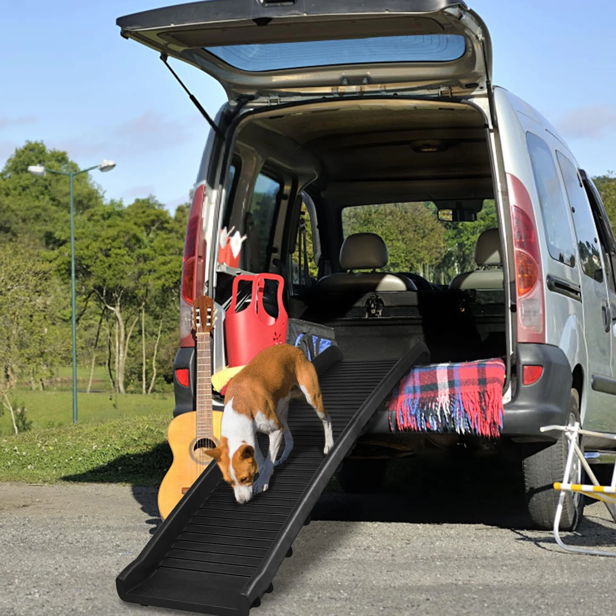 LZQ Rampe pour chien et animal de compagnie - Pliable - Antidérapante - Pour grands animaux de compagnie jusqu'à 90 kg - Noire