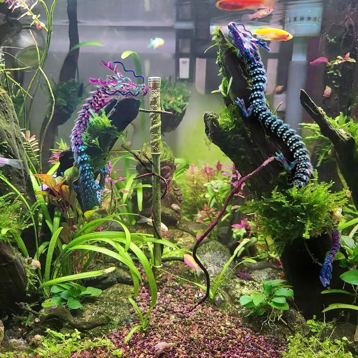 Décoration Aquarium Dragon Bleu-Violet Cristal Articulé Jouet Bureau