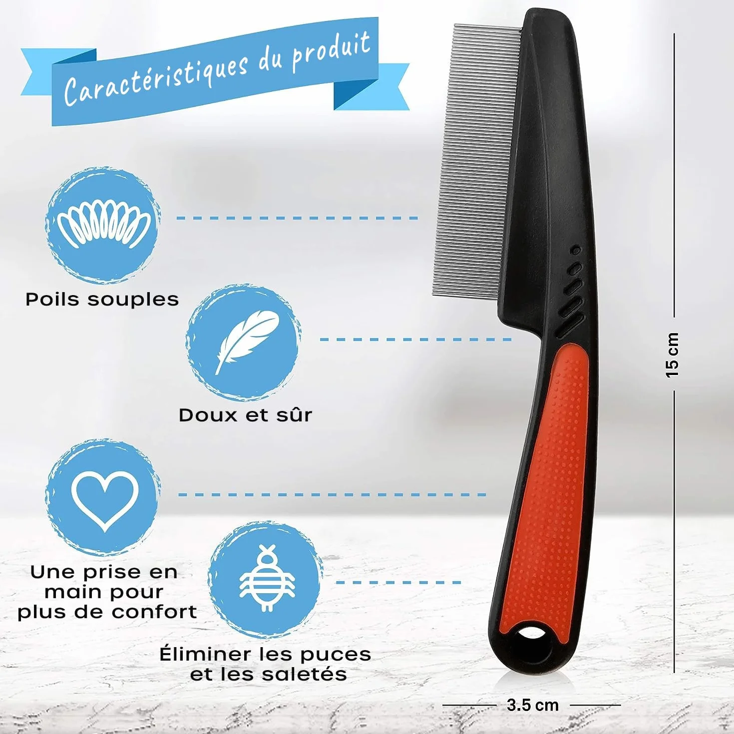 volila Peigne Anti Puces Chien - Peigne Anti Puces pour Chat 15 cm - Dents Fines pour Protéger Votre Animal des Puces & Tiques - Peigne Chat Technologie Douce & Sûre