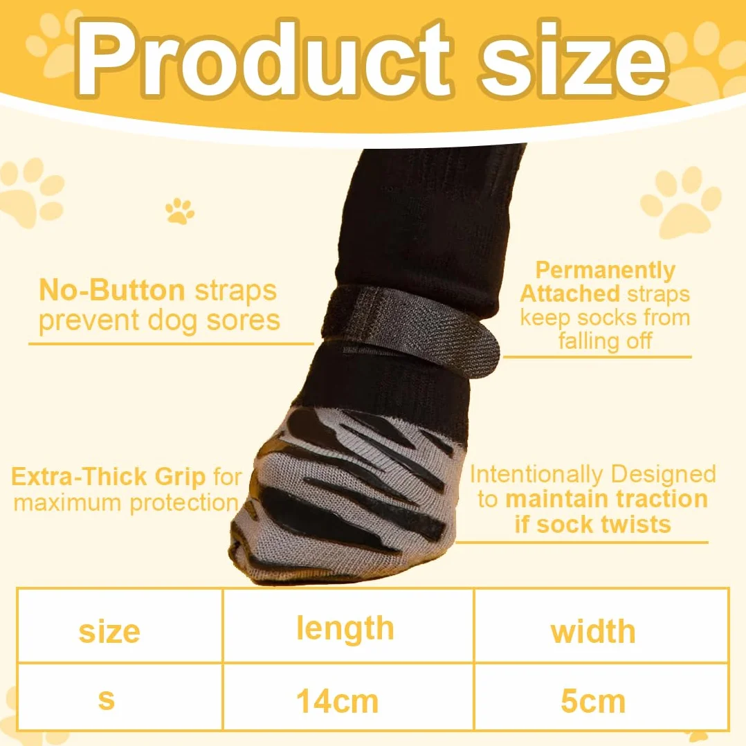 Chaussettes Antidérapantes pour Chien, Protection Coussinet, Chaussure Chien Réglable avec Adhérence, Noir, S (4 Pièces)