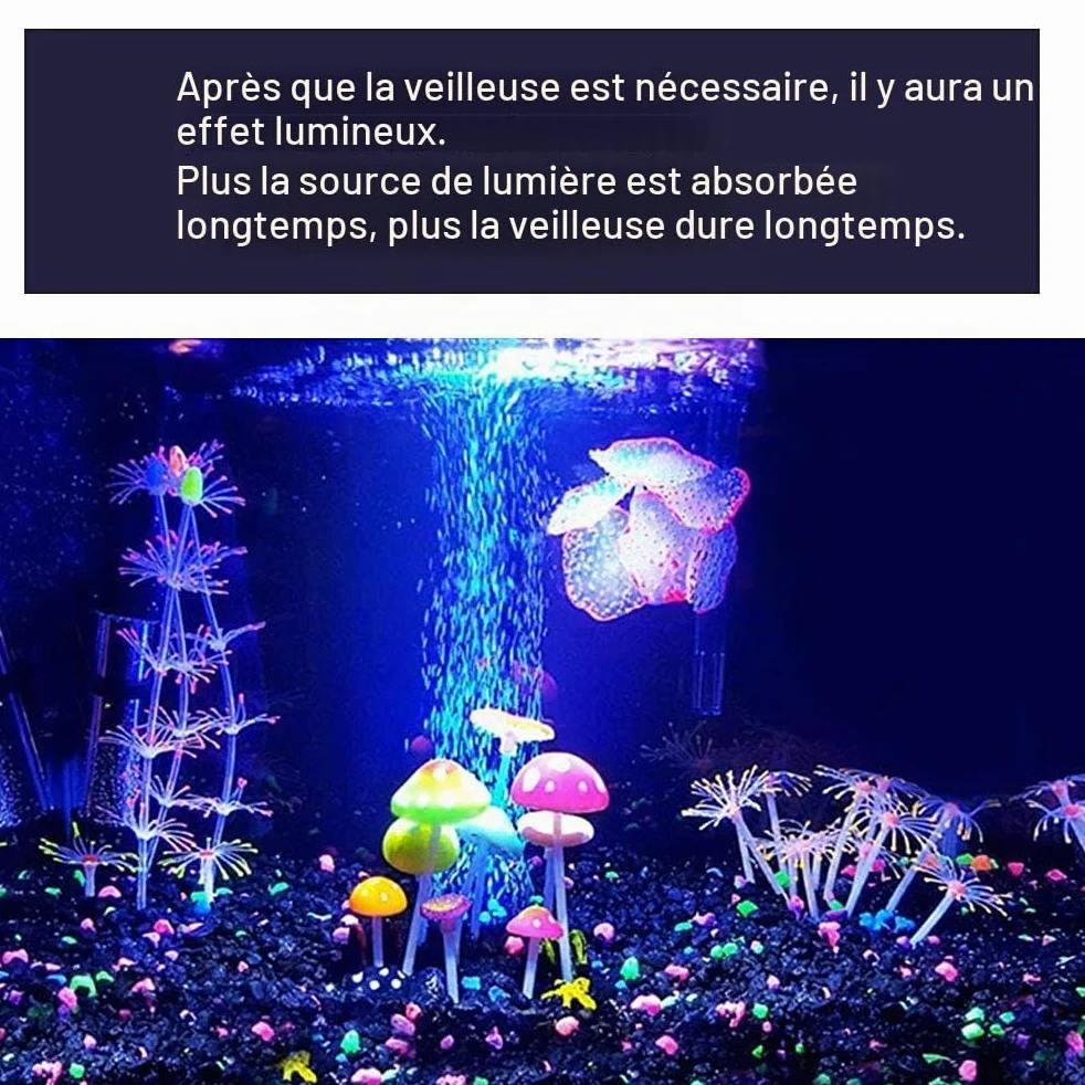 Podazz Lot de 4 Décorations Fluorescentes pour Aquarium, Corail Artificiel et Anémone en Silicone