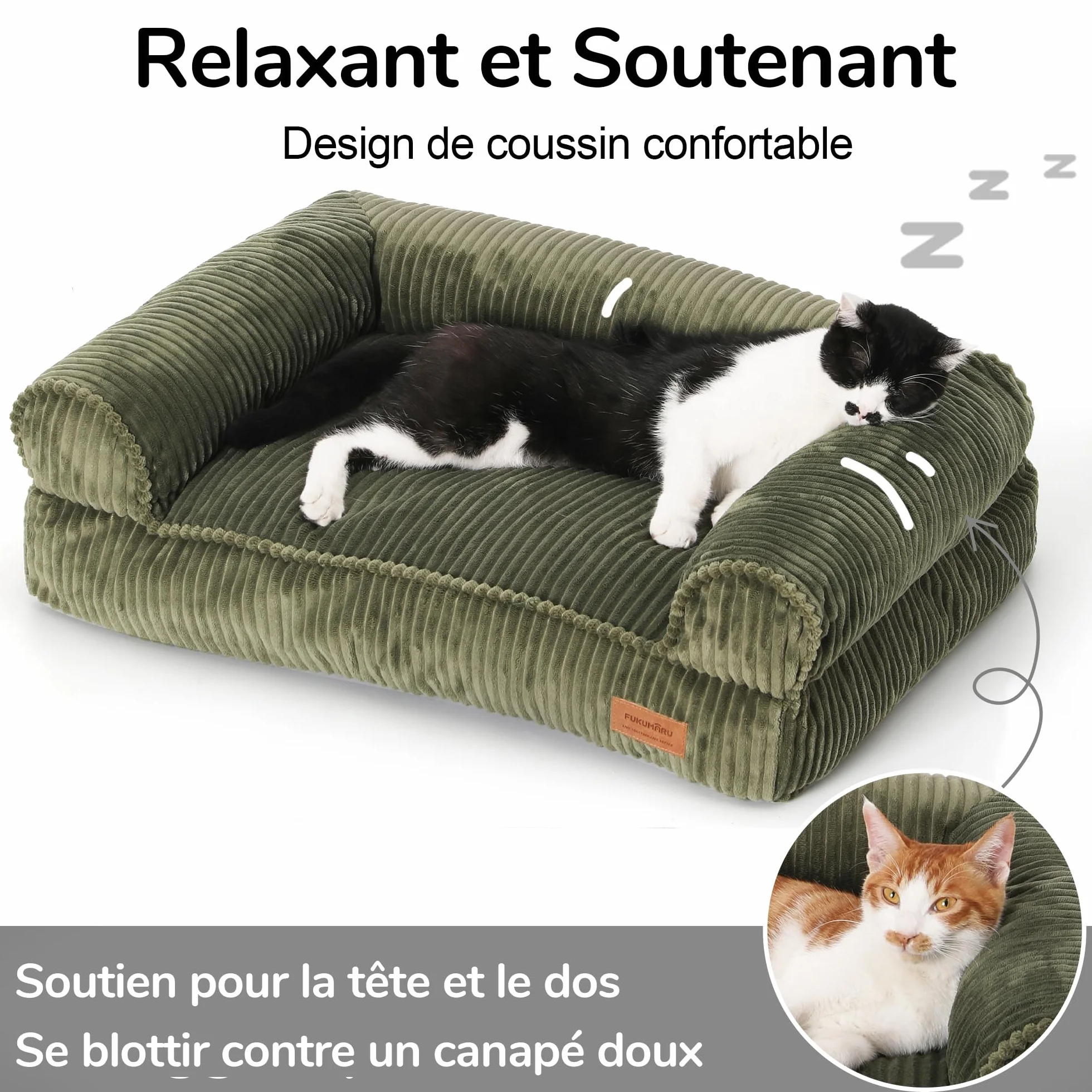 FUKUMARU Coussin Chien Dehoussable Lavable Canapé Antidérapant 72 x 52 x 22 cm Vert