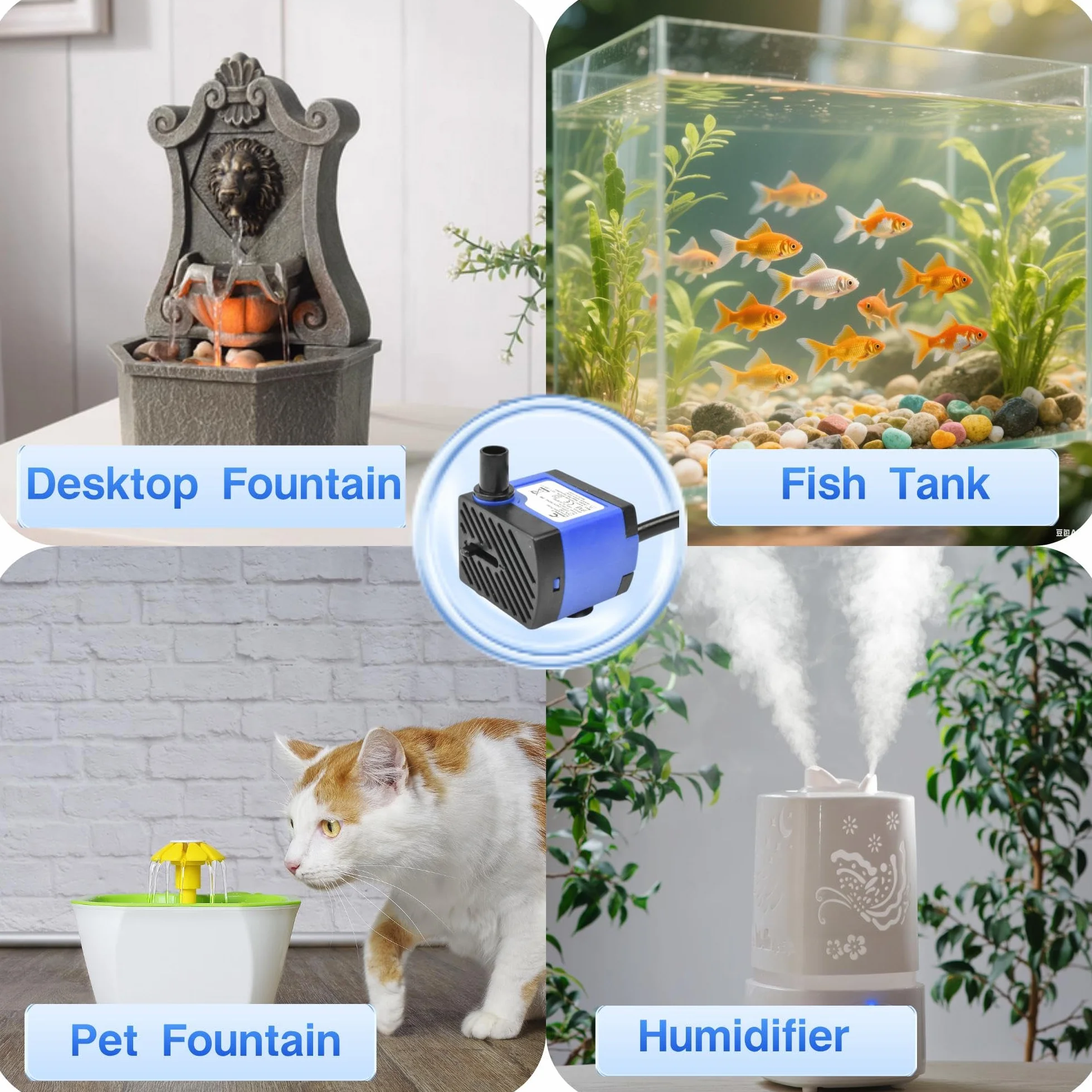 CONQUERALL Mini pompe submersible 2,5 W, débit 42 GPH, hauteur 1,48 ft, pour aquarium et fontaine pour chat