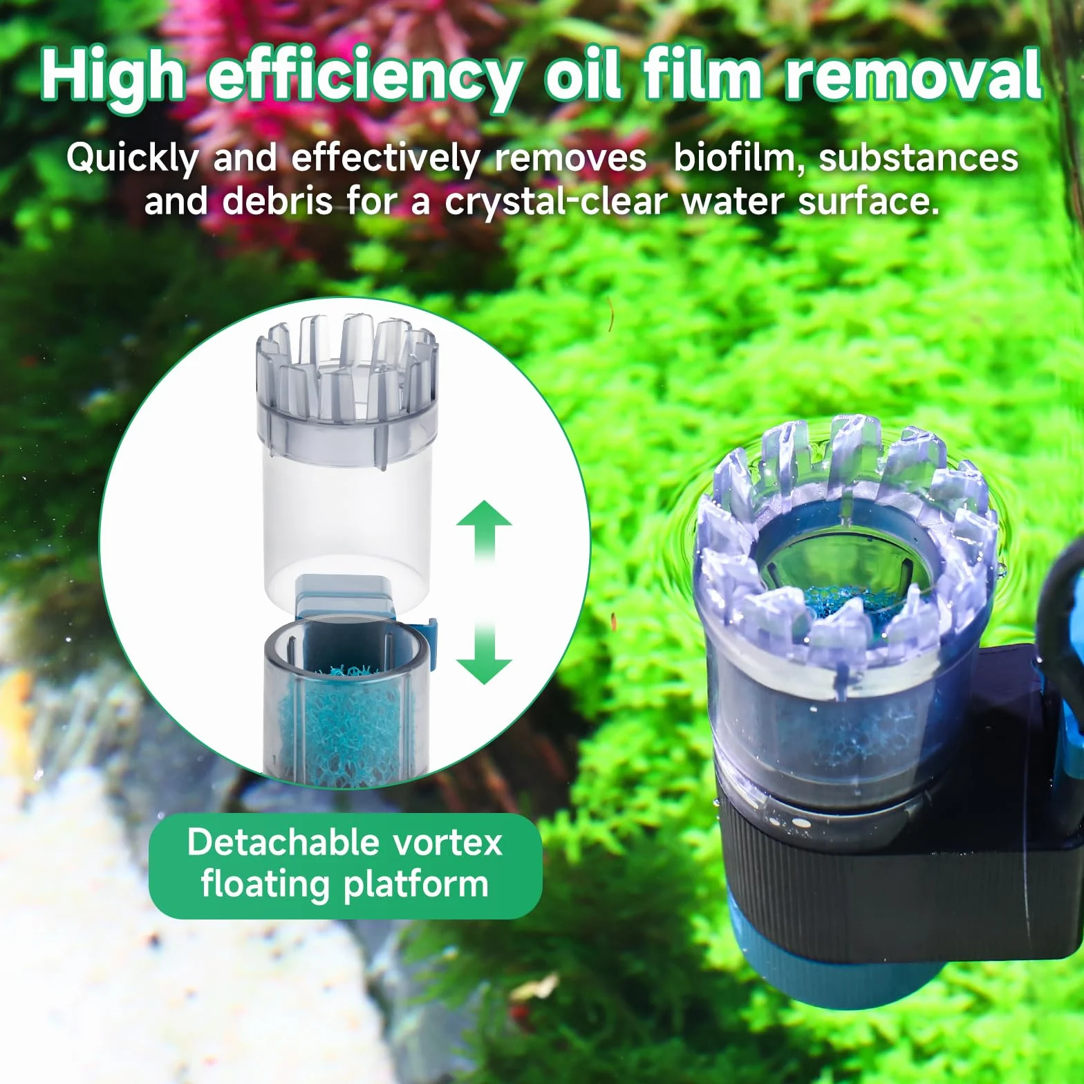 Skimmer de Surface pour Aquarium Magnétique 5W 96GPH avec Éponge Bio