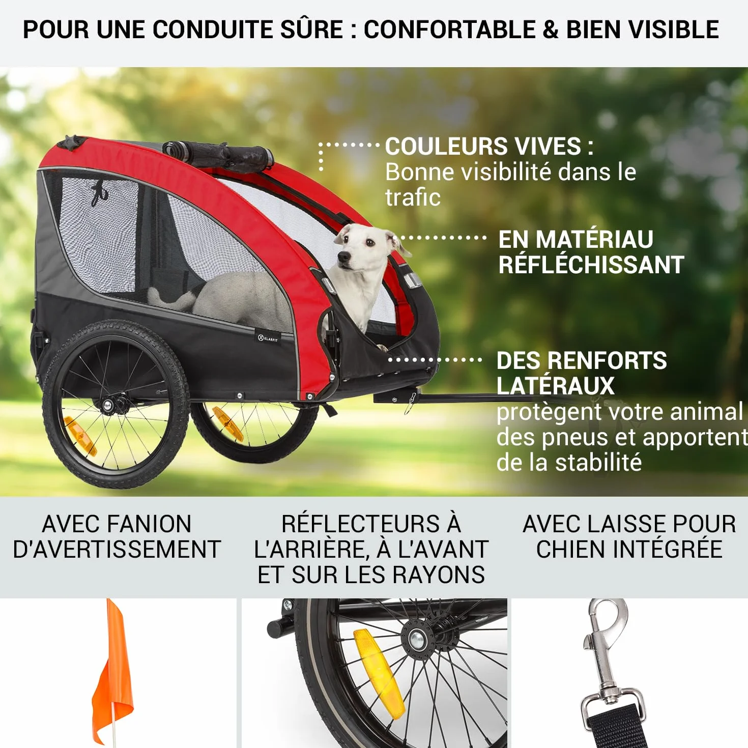 Klarfit Remorque Velo Pliable Chariot Transport Chien Petite Moyenne Taille Toile Oxford 282L 40kg