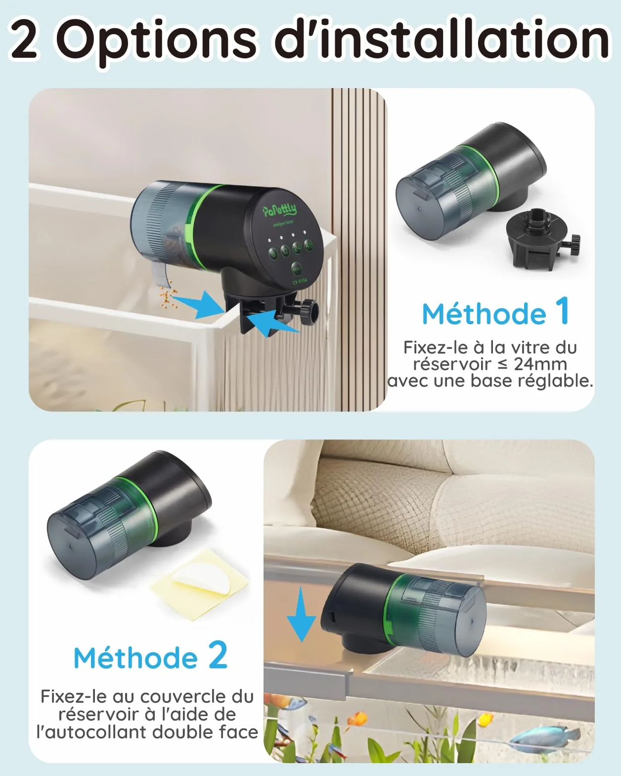 Distributeur automatique de nourriture pour poissons d'aquarium 200 ml avec piles AAA incluses