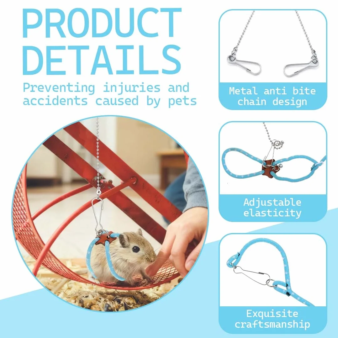 Laisses pour Petits Animaux, Harnais Réglable Bleu pour Souris Rat Hamster, Corde De Promenade Sécurisée Taille Standard, Accessoire Extérieur 1 Pièce